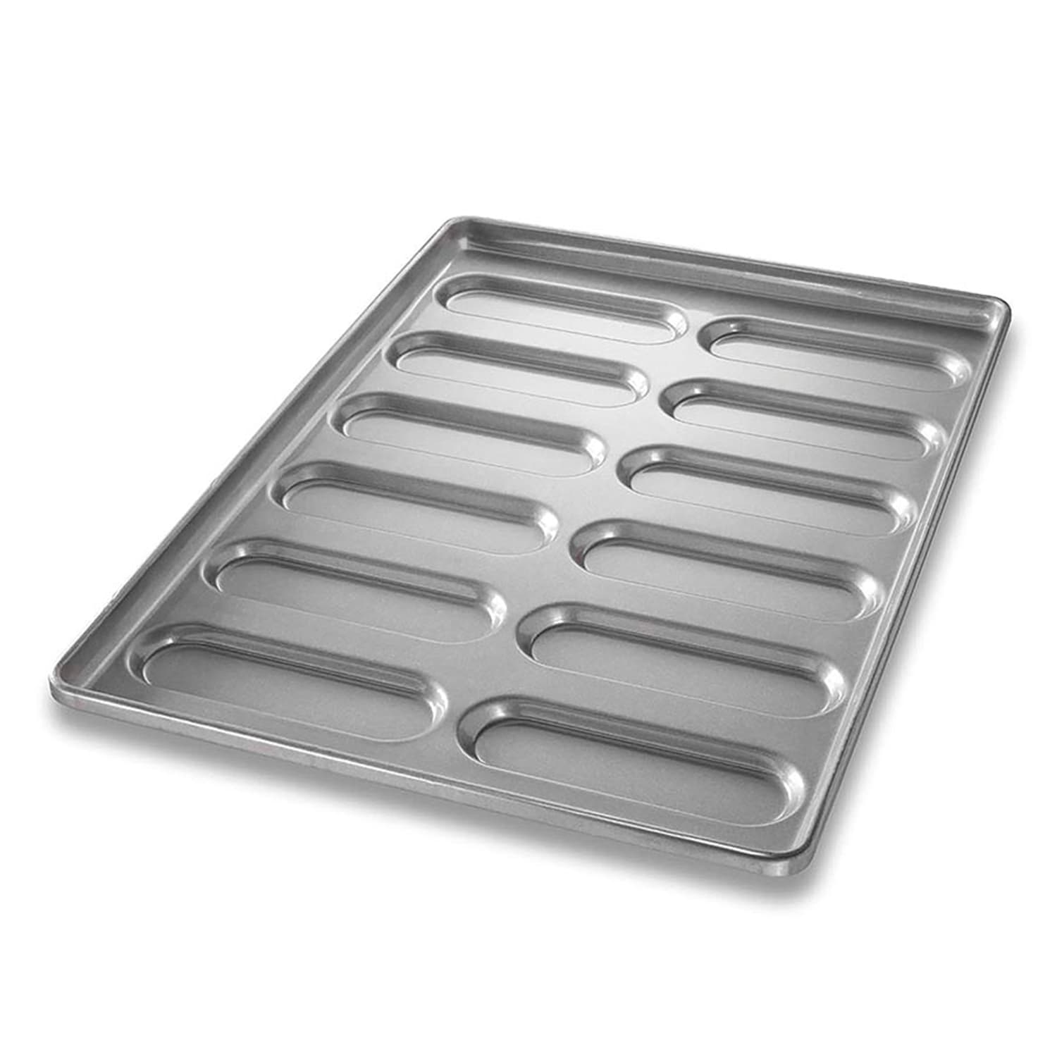 Chicago Metallic 41055 12 Mold Hoagie Roll Pan, Makes 7 7/8 x 2 1/2 Rolls, AMERICOAT Glazed 22 ga Aluminized Steel, Silver, Pack of 6