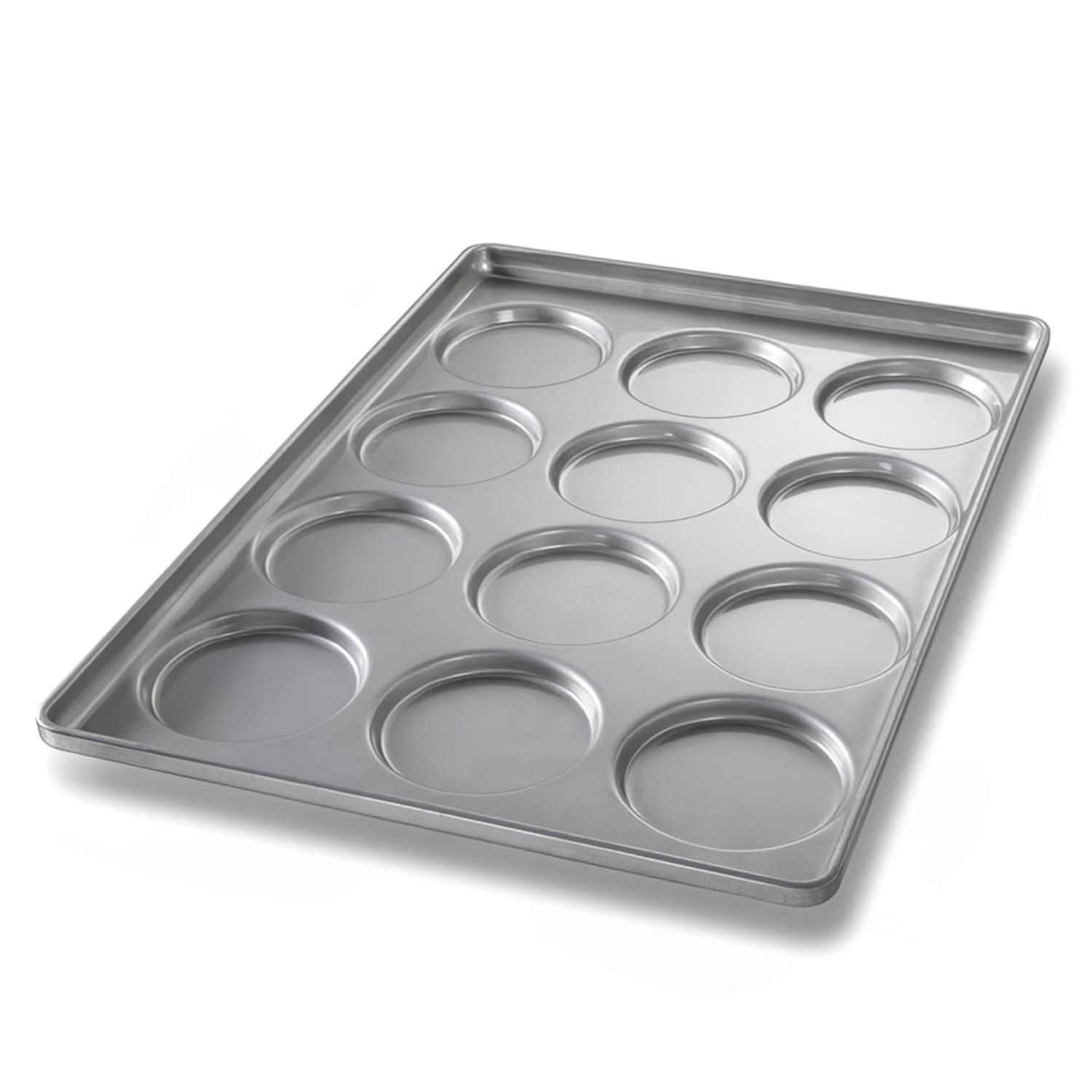 Chicago Metallic 41005 12 Mold Burger Bun Pan, Makes 5 x 4 3/4 x 1/2 Buns, AMERICOAT Glazed 22 ga Aluminized Steel, Silver, Pack of 6