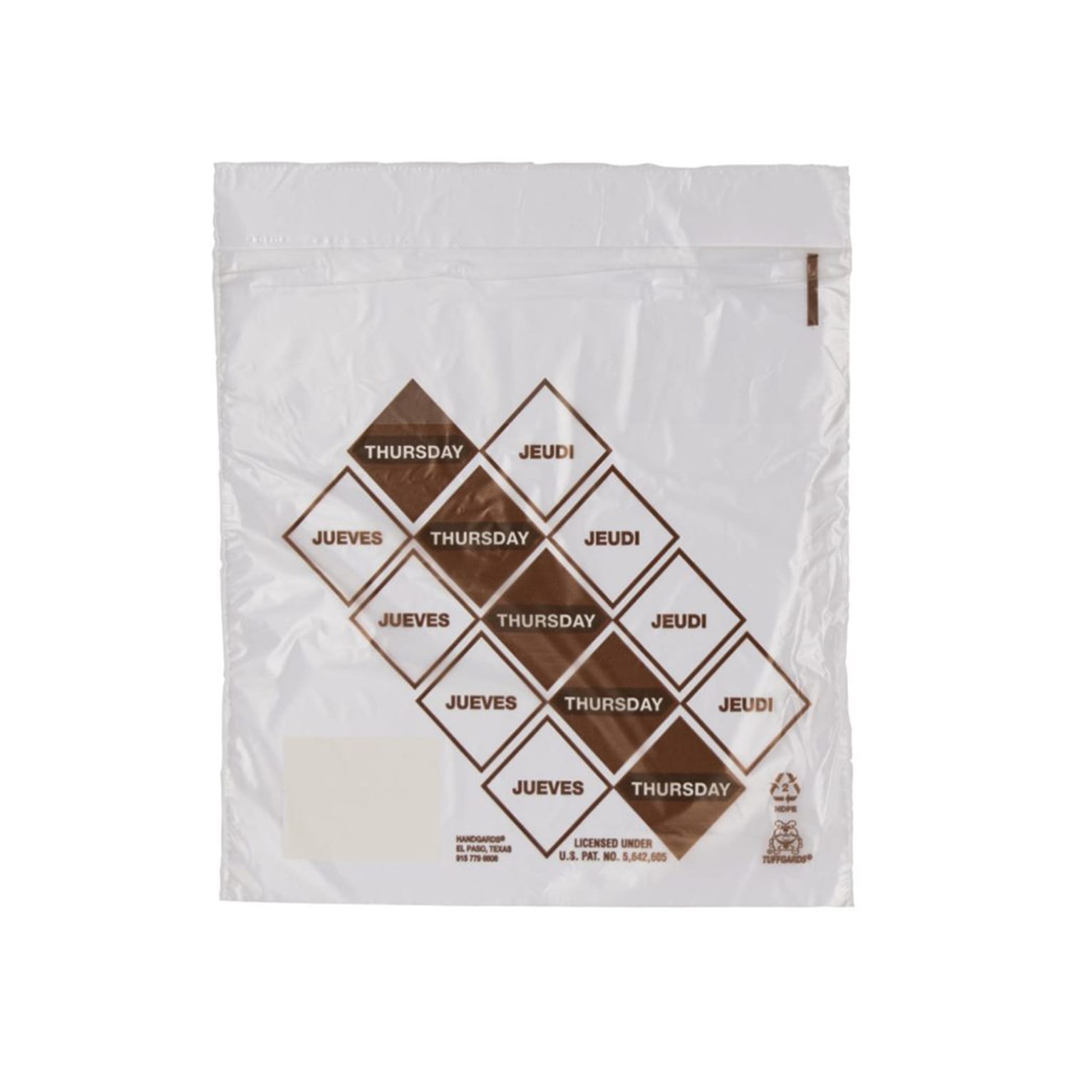 Handgards 303679814 Tuffgards Printed Saddle Pack Preportion Bag - Thursday, 6 1/2 x 7, HDPE, Clear, Case of 2000