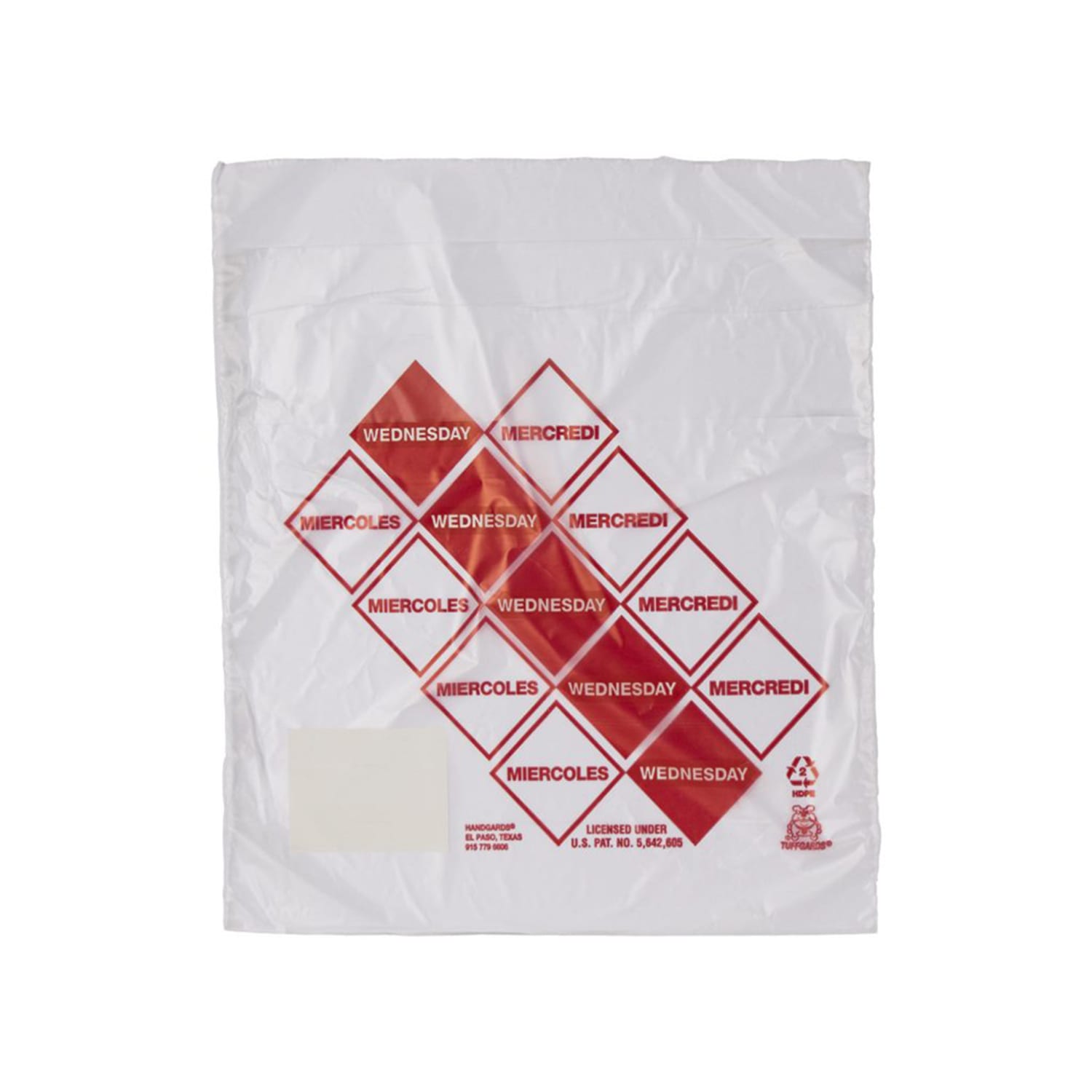 Handgards 303679813 Tuffgards Printed Saddle Pack Preportion Bag - Wednesday, 6 1/2 x 7, HDPE, Clear, Case of 2000
