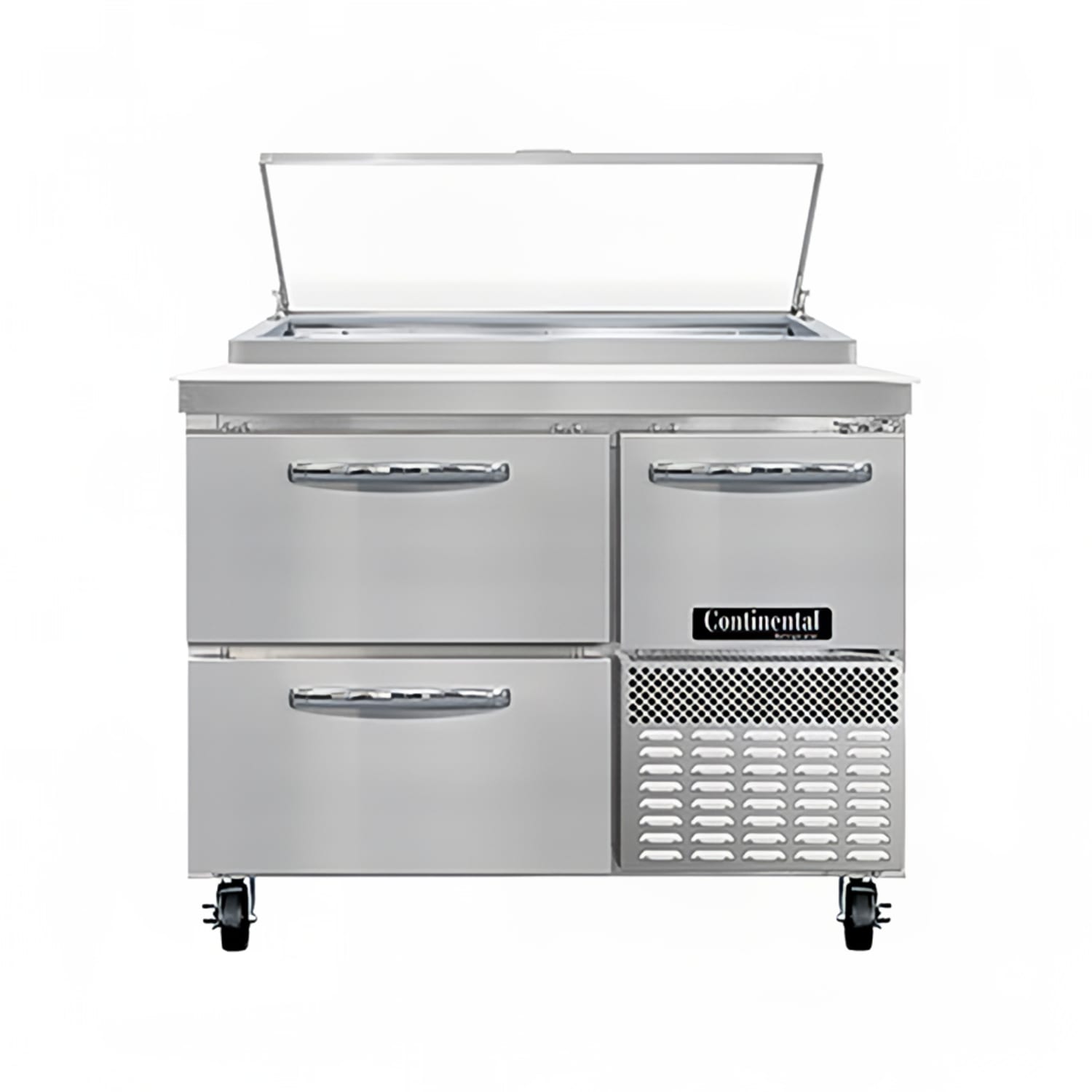 Continental PA43N-D 43 Pizza Prep Table w/ Refrigerated Base, 115v, Stainless Steel