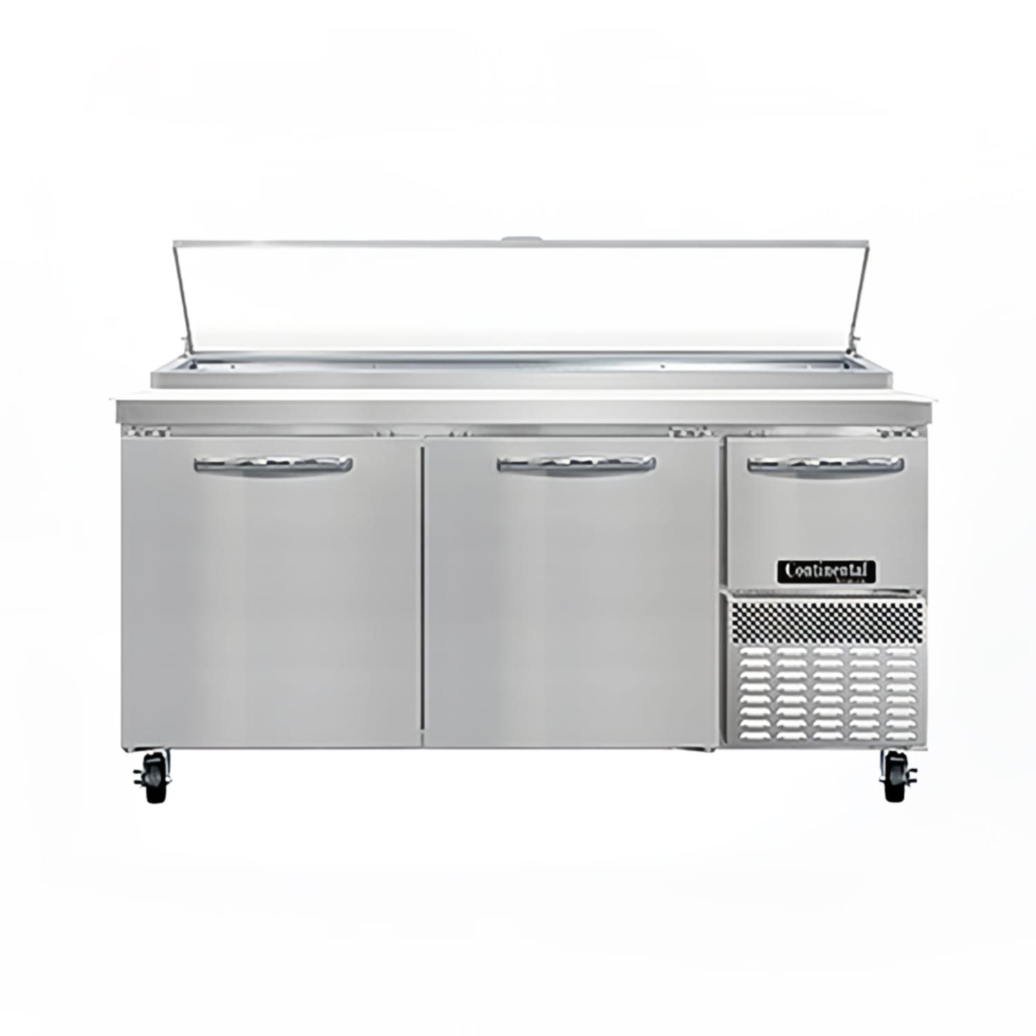 Continental PA68N 68 Pizza Prep Table w/ Refrigerated Base, 115v, 22-cu.-ft. Capacity, 300 Stainless Steel Worktop