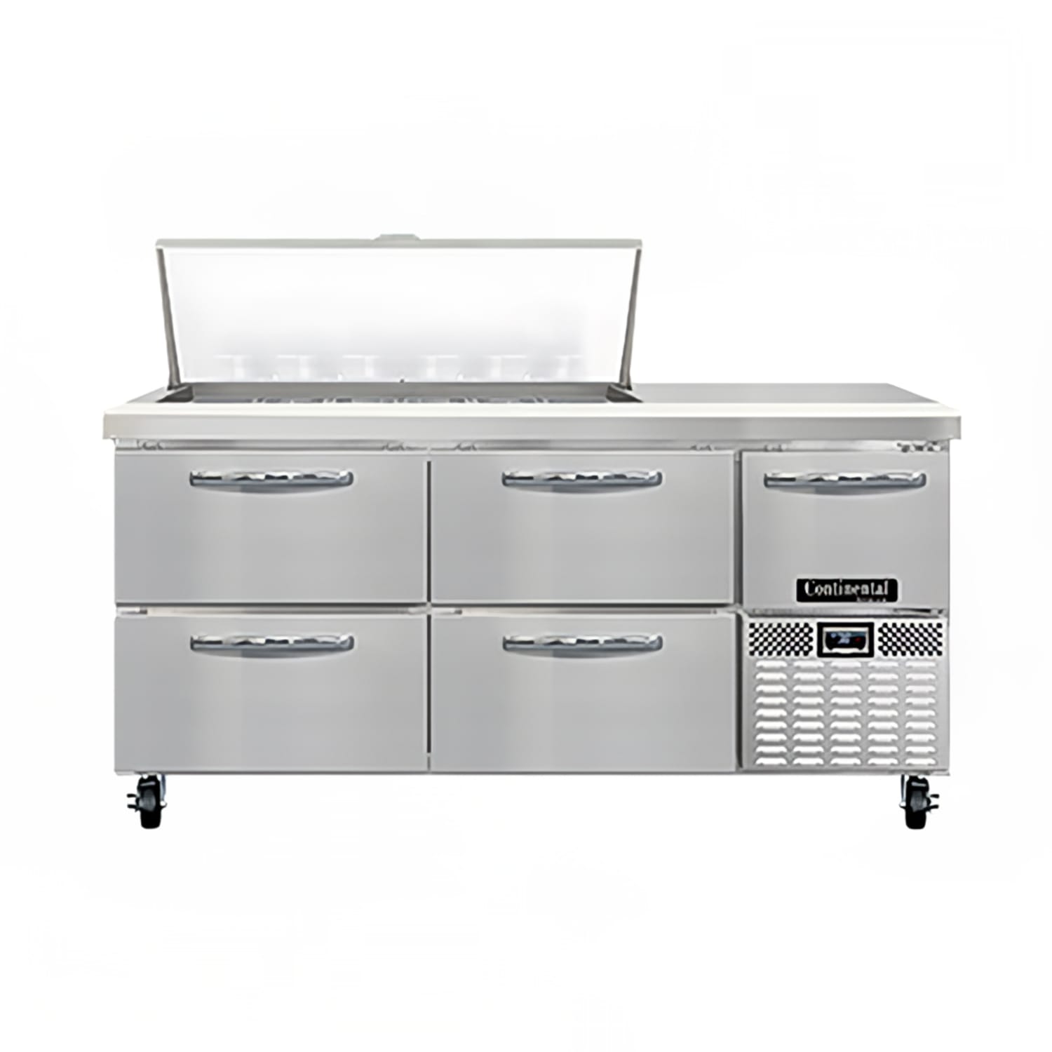 Continental RA68N18M-D 68 Pizza Prep Table w/ Refrigerated Base, 115v, Stainless Steel