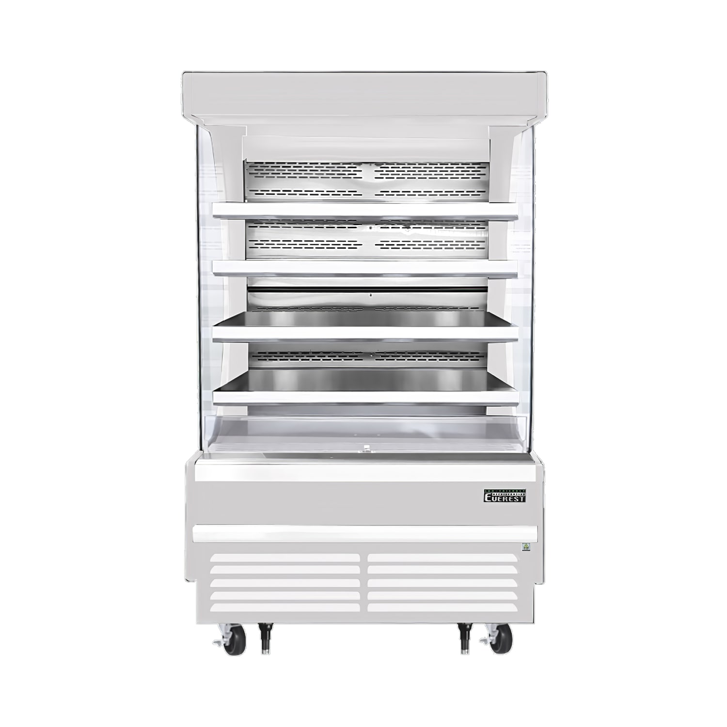 Everest Refrigeration EOMV-48-W-35-T 48 Vertical Open Air Cooler w/ 5 Levels, White, 115v, 4 Stainless Steel Shelves, White Exterior