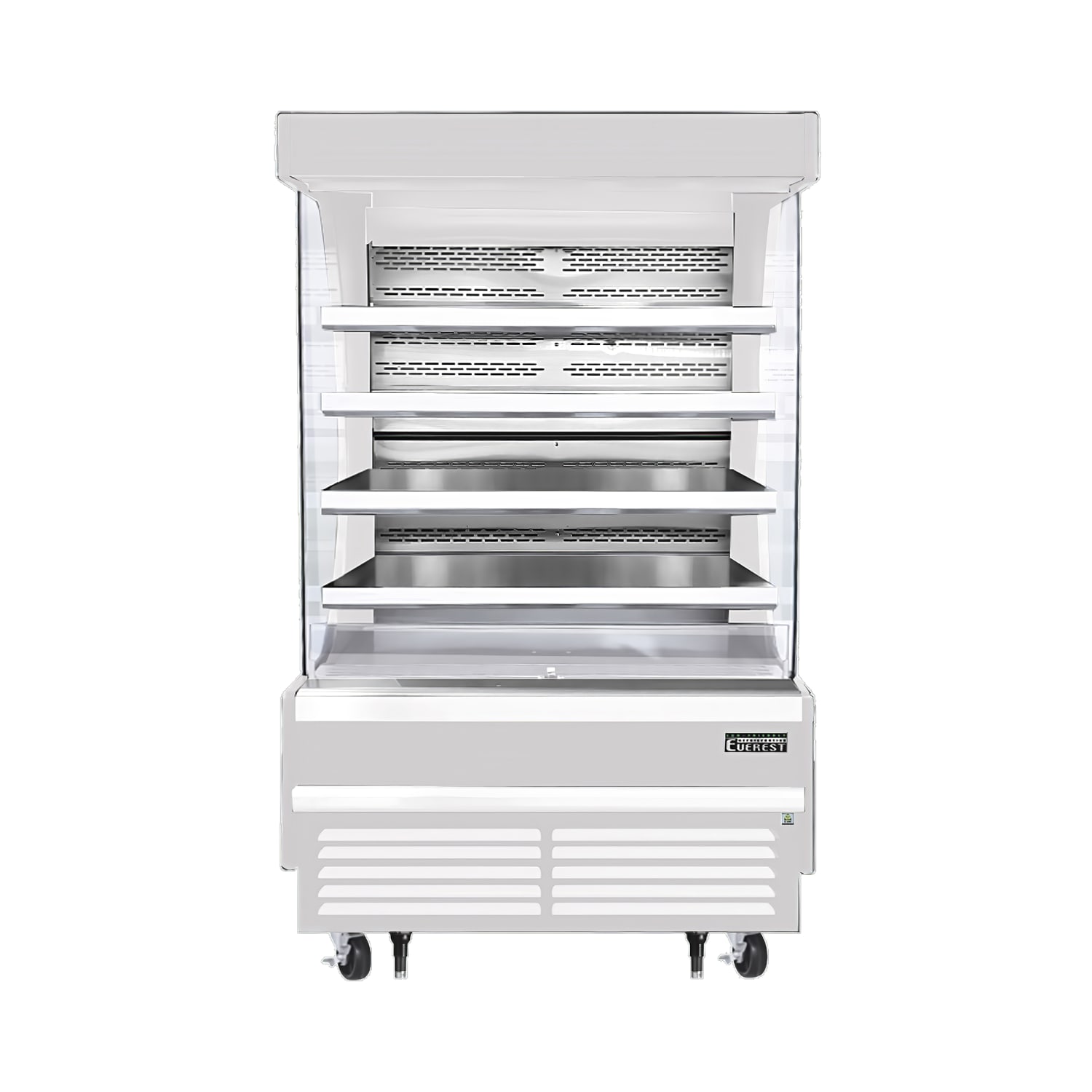 Everest Refrigeration EOMV-48-W-28-T 48 Vertical Open Air Cooler w/ 5 Levels, White, 115v, 4 Stainless Steel Shelves, White Exterior