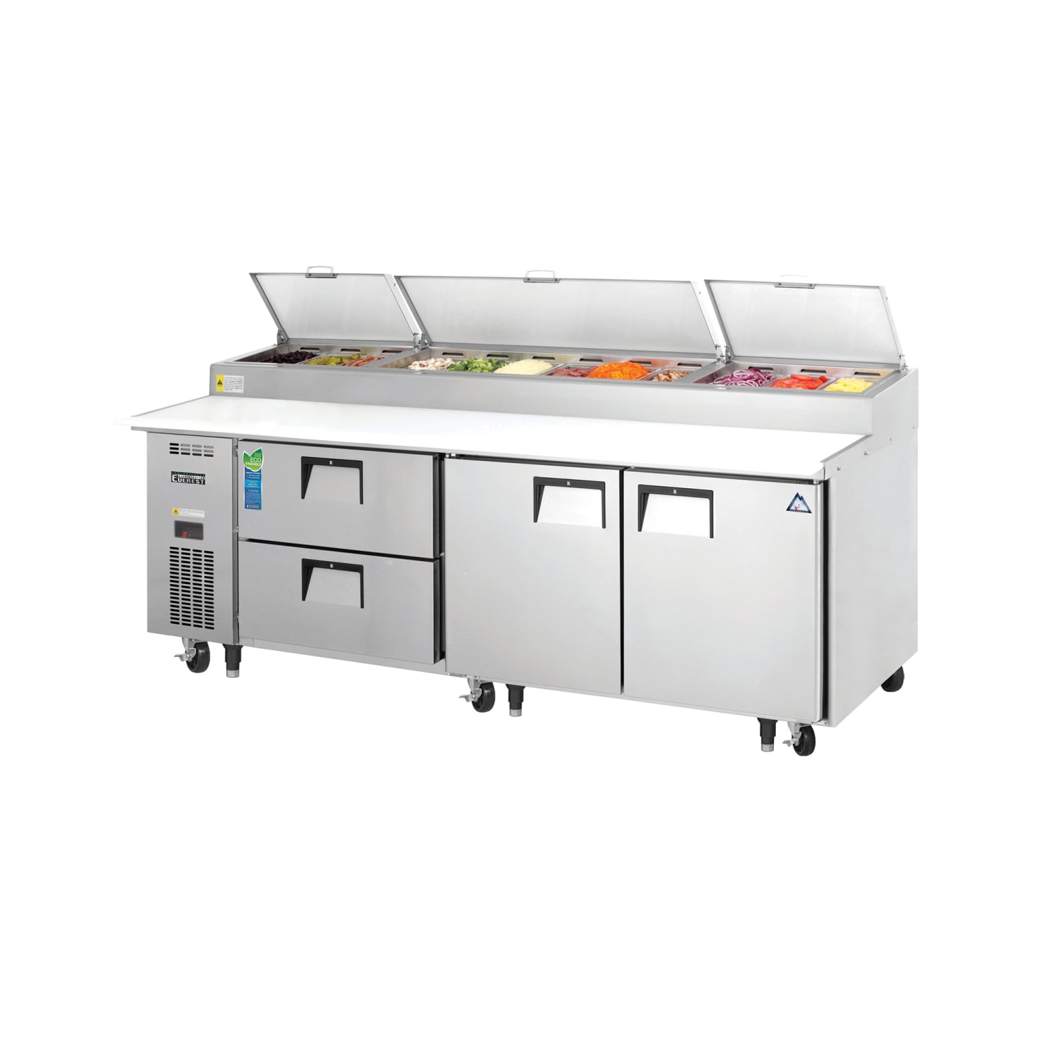 Everest Refrigeration EPPR3-D2 93 1/8 EPP Series Pizza Prep Table w/ Refrigerated Base, 115v, Stainless Steel