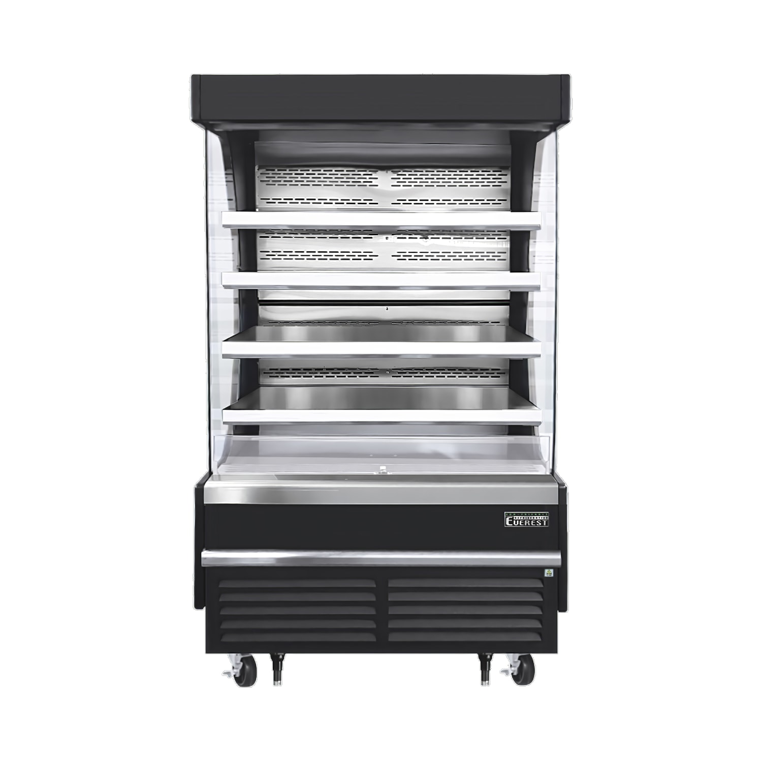 Everest Refrigeration EOMV-48-B-28-T 48 Vertical Open Air Cooler w/ 5 Levels, Black, 115v, 4 Stainless Steel Shelves, Black Exterior