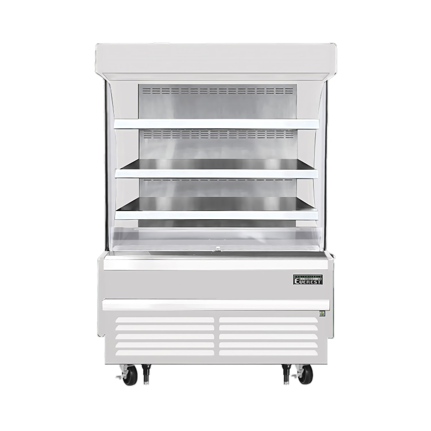 Everest Refrigeration EOMV-48-W-28-S 48 Vertical Open Air Cooler w/ 4 Levels, White, 115v, 3 Stainless Steel Shelves, White Exterior