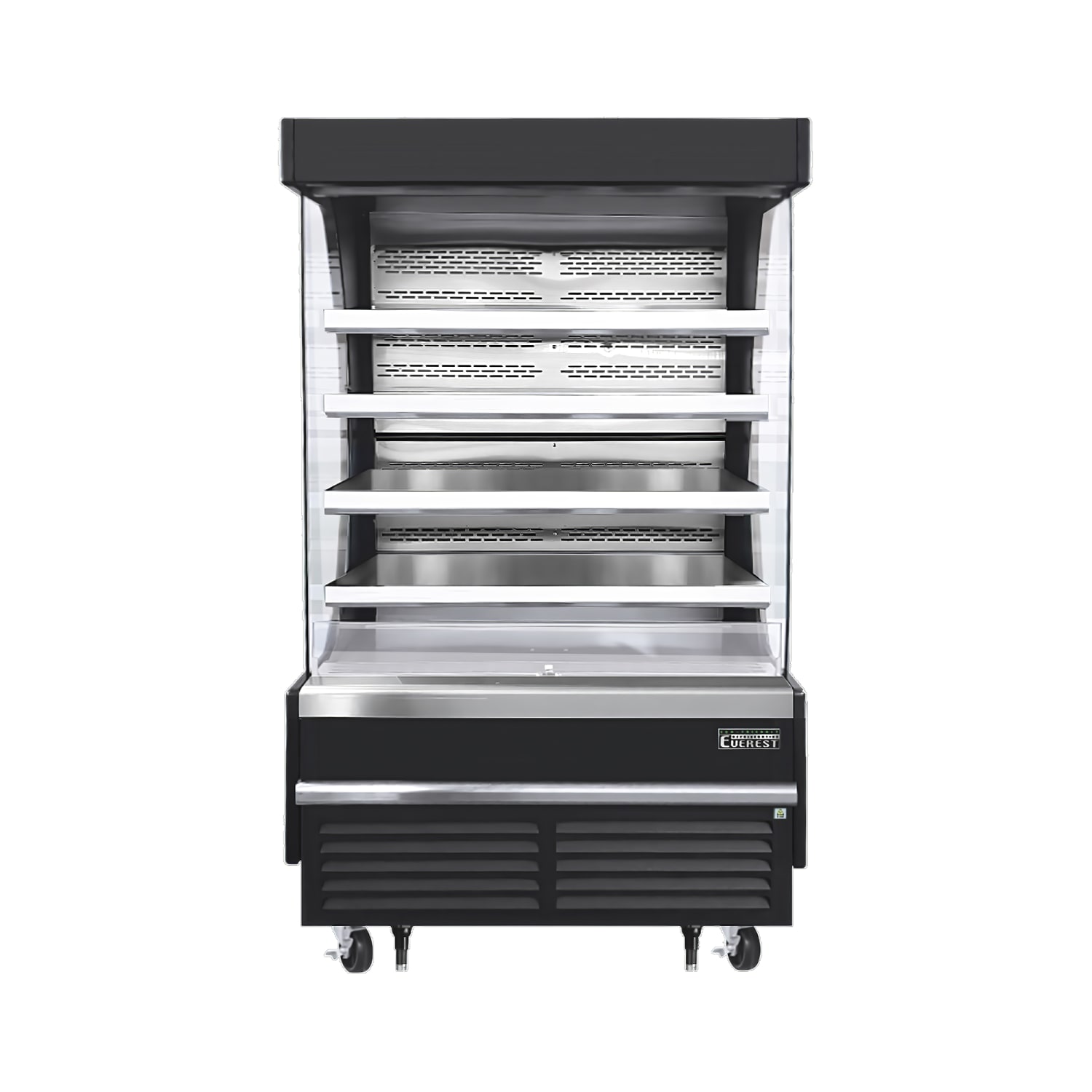 Everest Refrigeration EOMV-48-B-35-T 48 Vertical Open Air Cooler w/ 5 Levels, Black, 115v, 4 Stainless Steel Shelves, Black Exterior