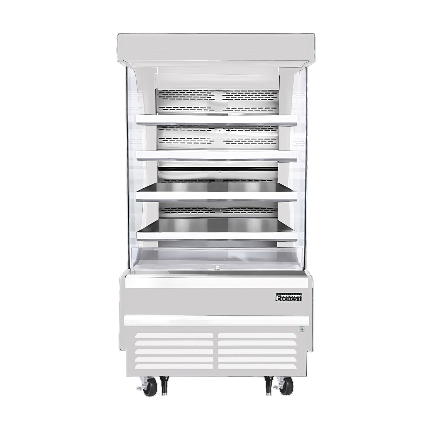 Everest Refrigeration EOMV-36-W-28-T 37 1/4 Vertical Open Air Cooler w/ 5 Levels, White, 115v, 4 Steel Wire Shelves, Stainless Steel