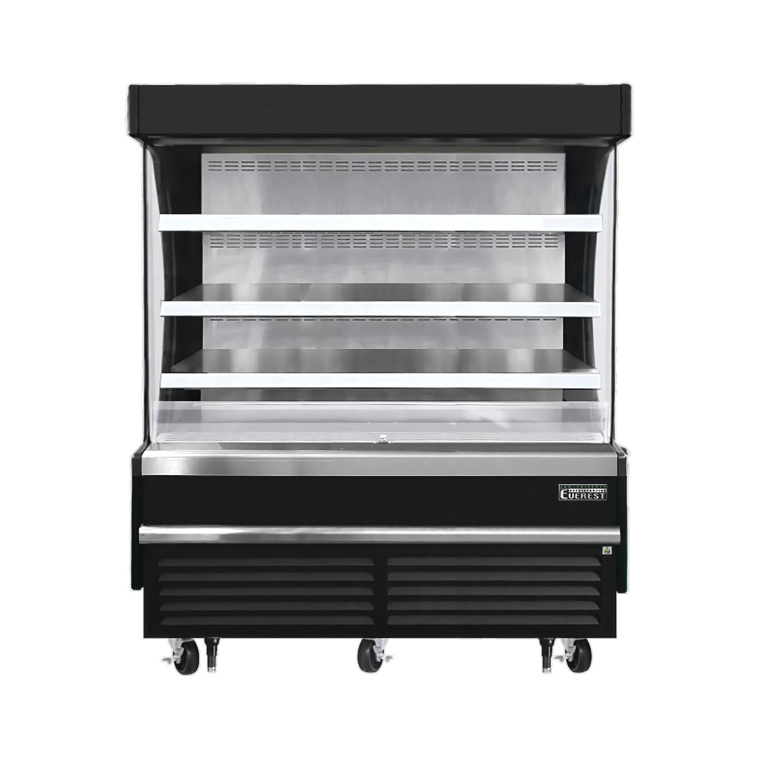 Everest Refrigeration EOMV-60-B-28-S 60 Vertical Open Air Cooler w/ 4 Levels, Black, 115v, 6 Stainless Steel Half Shelves, Black Exterior
