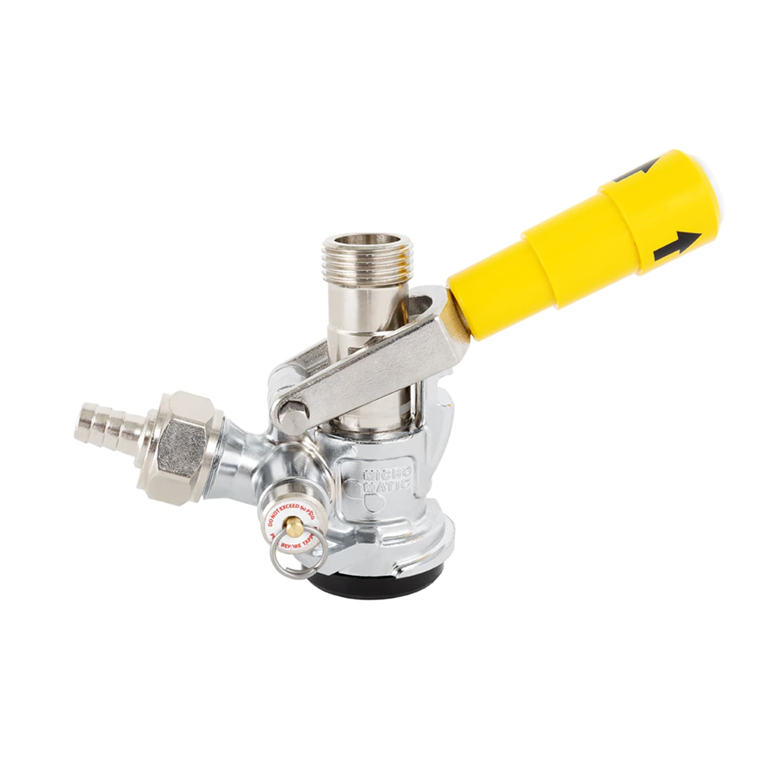 Micro Matic 7485BB-G D System Beer Keg Couple w/ Gold Lever Handle - Chrome Plated Brass Body