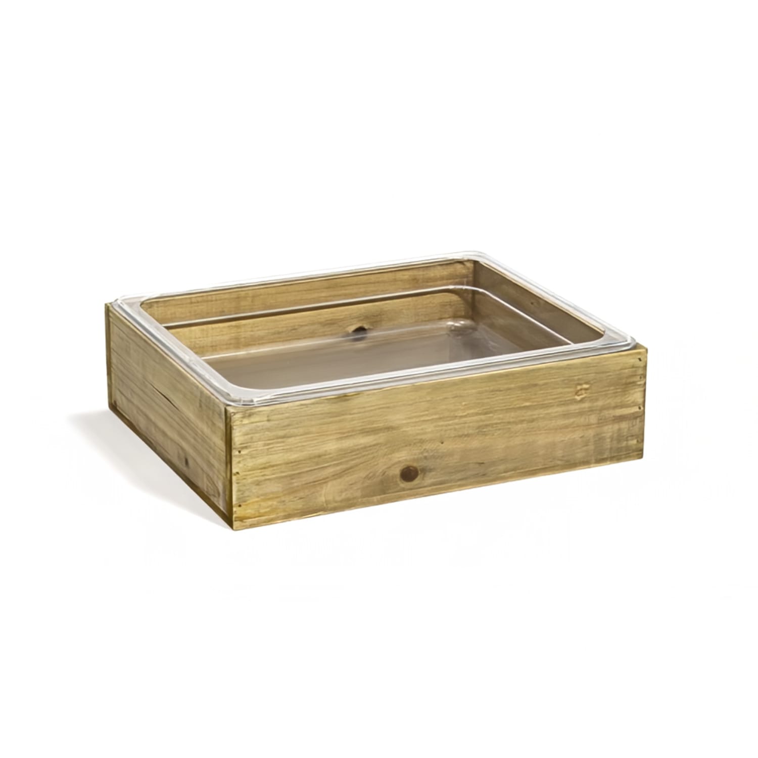 Front of the House BHO147NAW20 Rectangular Ice Housing / Pan Set - 12 3/4 x 10 1/2 x 3 1/2, Rustic Wood, Brown