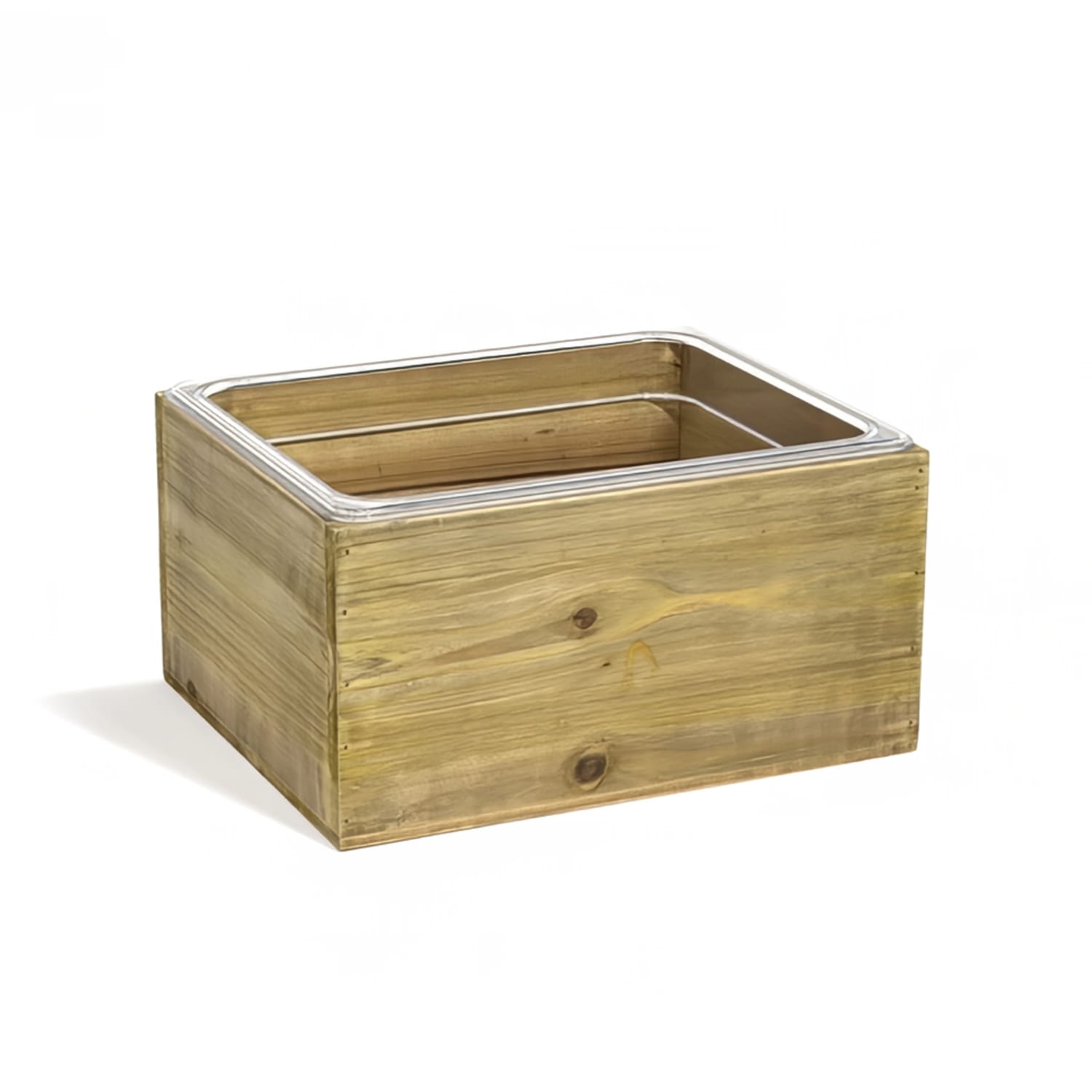 Front of the House BHO148NAW20 Rectangular Ice Housing / Pan Set - 12 3/4 x 10 1/2 x 6 1/2, Rustic Wood, Brown