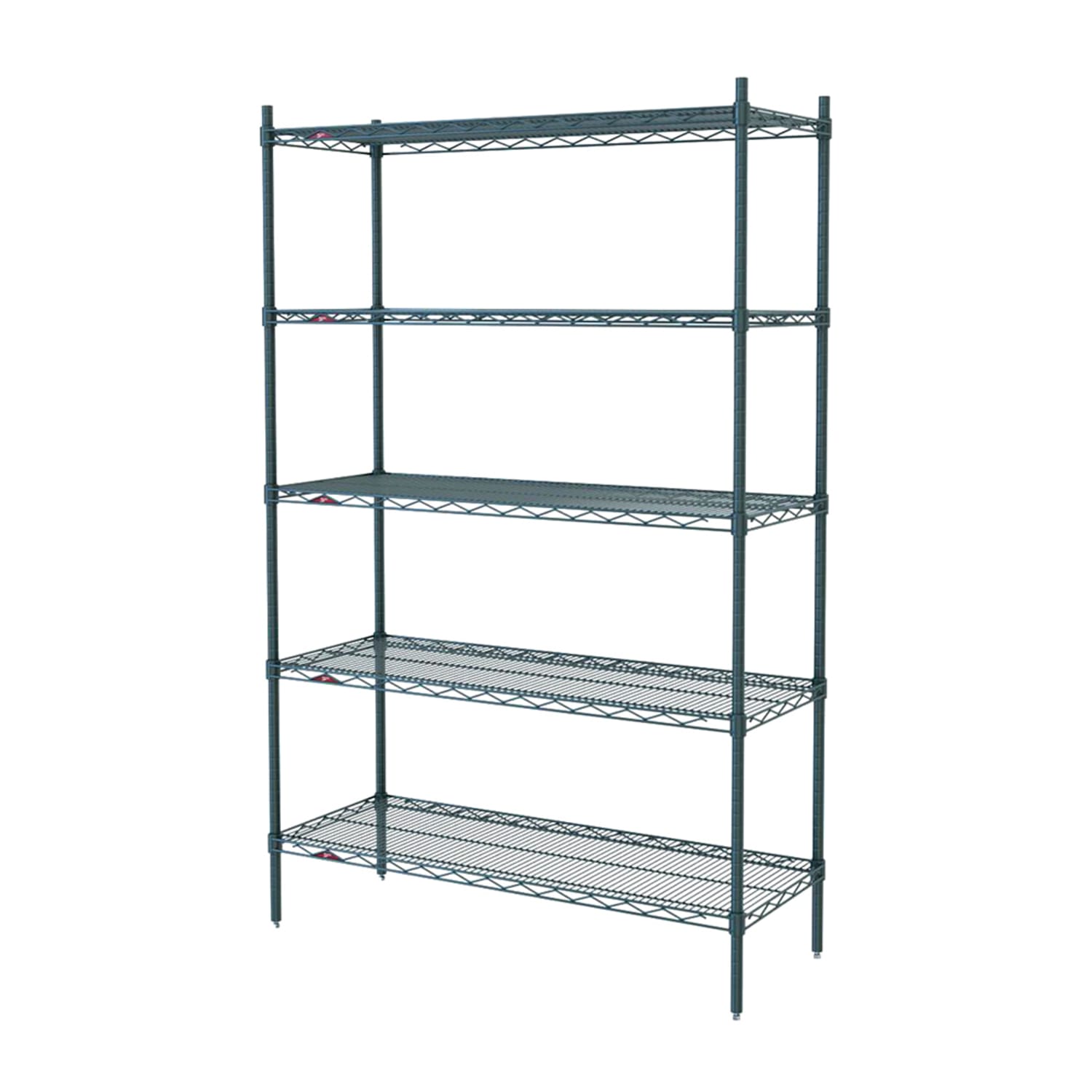 Metro 5N557K3 48 NSF 5-Tier Heavy-Duty Epoxy Coated Wire Shelving Unit - Super Erecta, 24W, 74H, Metroseal 3 Epoxy Coated, Green