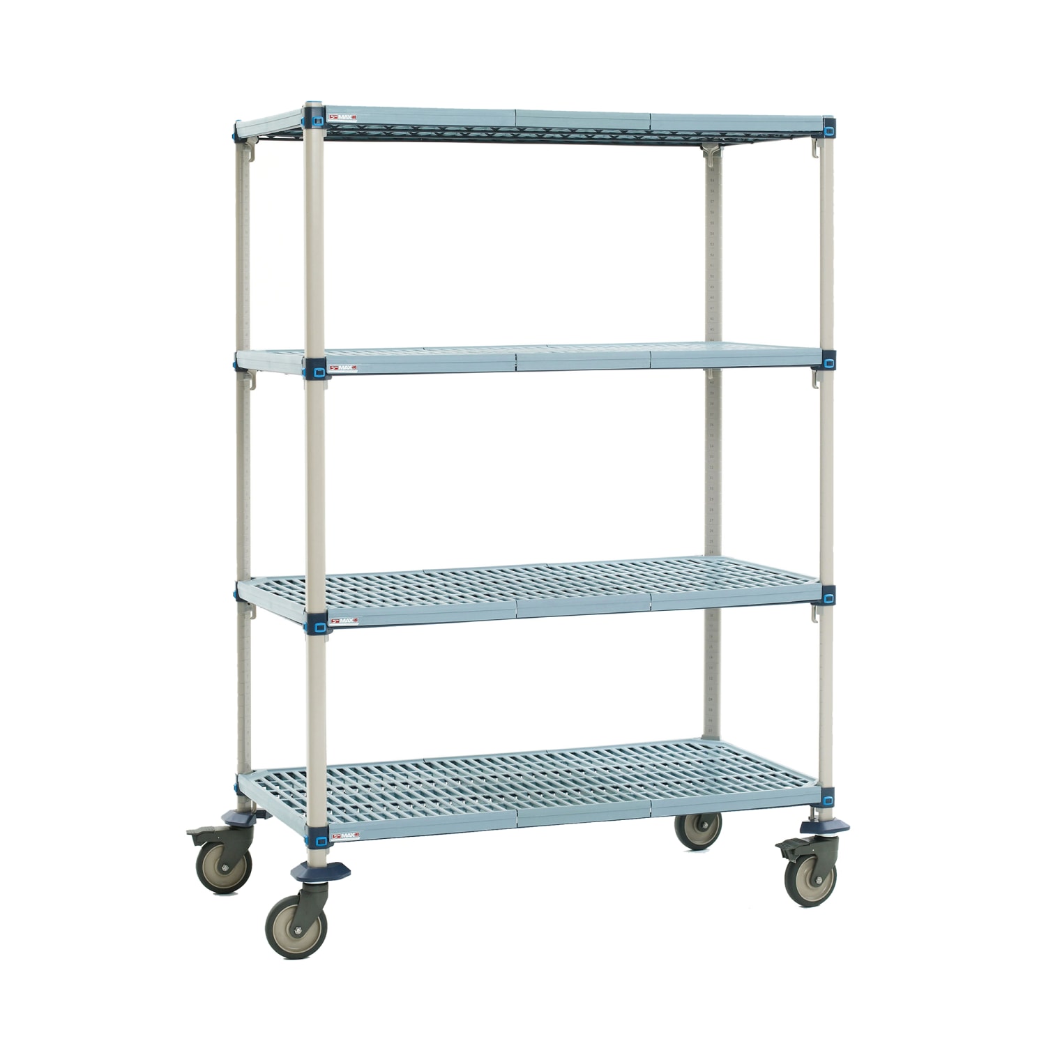 Metro Q566EG3 60 NSF 4-Tier Heavy-Duty Plastic Shelving Unit - MetroMax Q, Mobile, 24W, 67H, 900 lb. Capacity, 60"" x 24"" x 67 5/16"", Blue