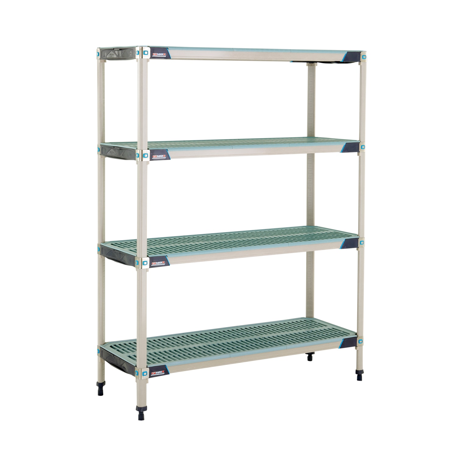 Metro X356GX3 48 NSF 4-Tier Heavy-Duty Plastic Shelving Unit - MetroMax i, 18W, 63H, 4 Open Grid Shelves, 48"" x 18"" x 63"", Blue