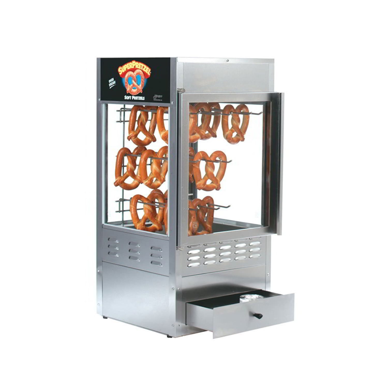 Gold Medal 6501 18 Countertop Merchandiser w/ 75 Jumbo Pretzel Capacity & Sterno Heat, Stainless Steel