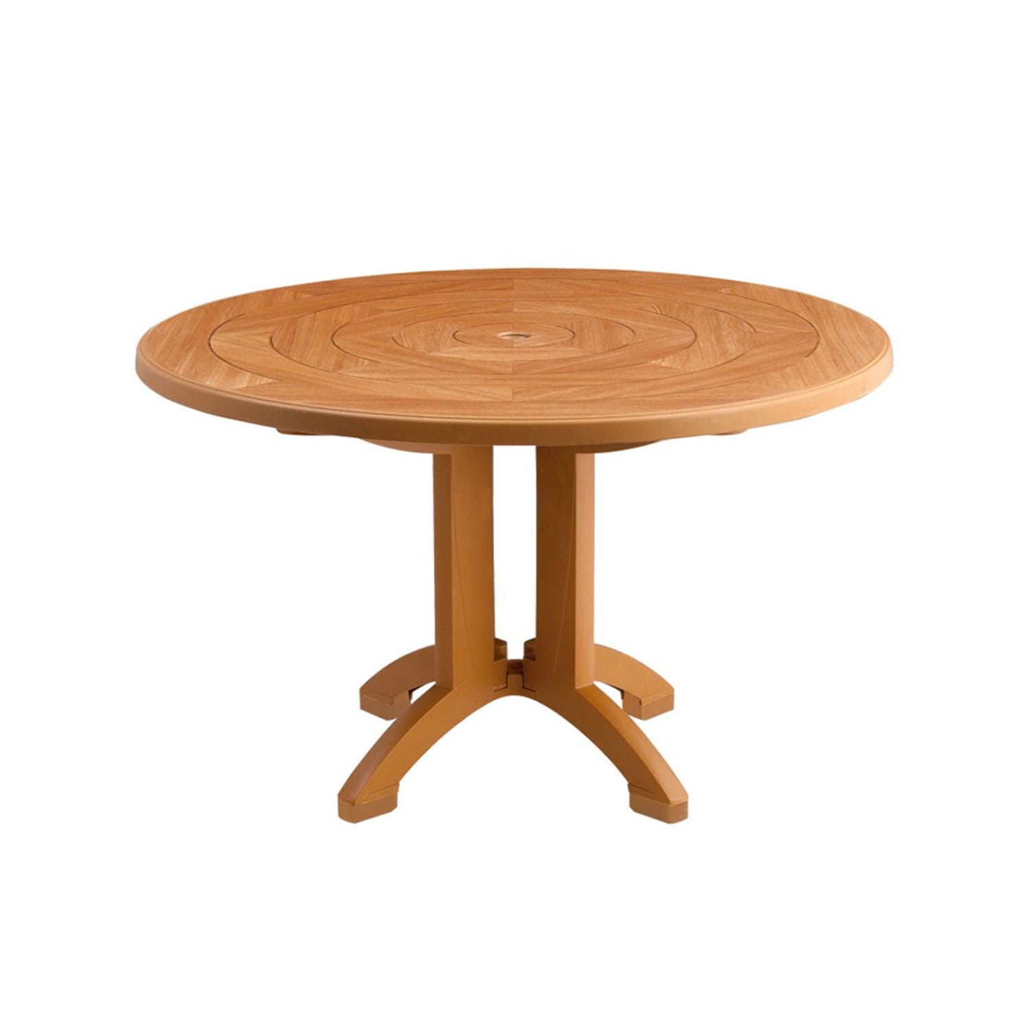 Grosfillex US921208 48 Round Aquaba Outdoor Table w/ Umbrella Hole - Resin, Teakwood, UV Resistant Resin, Pack of 3