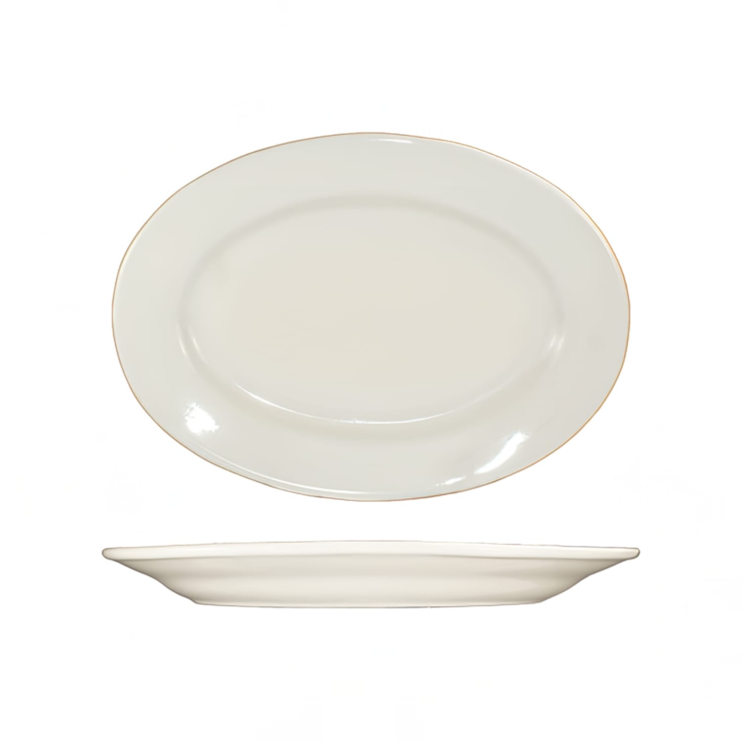 ITI RO-51 15 1/2 x 10 1/2 Oval Roma Platter - Ceramic, American White, 1 Dozen