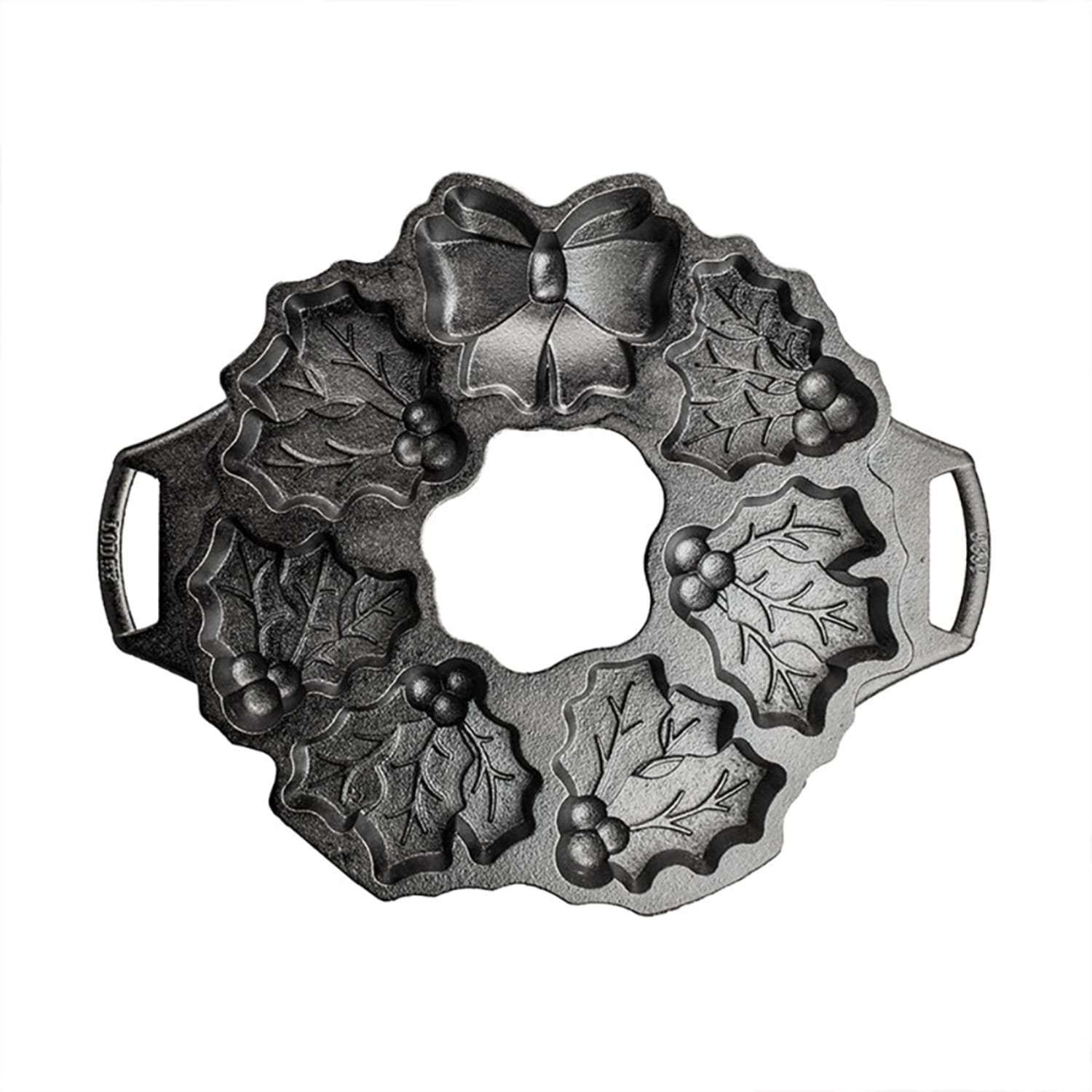 Lodge BWHW Cast Iron Holiday Wreath Pan w/ Handles, Black