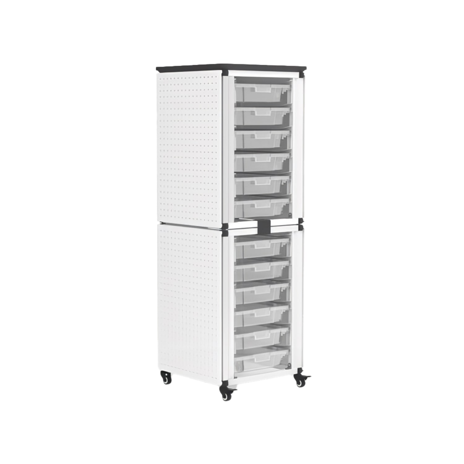 Luxor MBS-STR-12-12S 28 3/4 2 Stacked Modular Classroom Storage Cabinets w/ 12 Small Bins, Steel, White