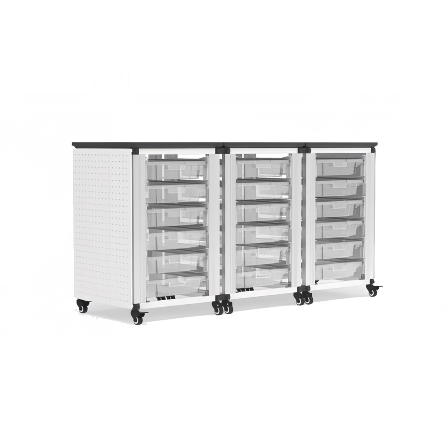Luxor MBS-STR-31-18S 28 3/4 3 Side by Side Modular Classroom Storage Cabinets w/ 18 Small Bins, Steel, White