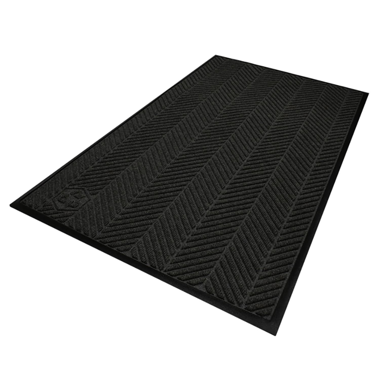 M+A Matting 22417046170 Waterhog Max Herringbone Classic Fashion Entrance Mat w/ Smooth Backing, 4' x 6', Black Smoke