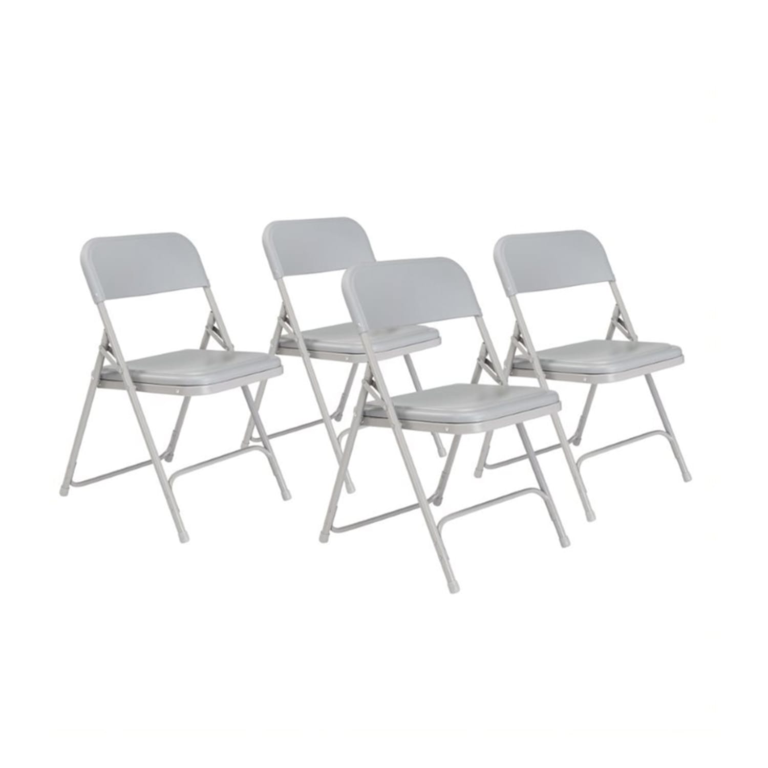 National Public Seating 802 Folding Chair w/ Gray Plastic Back & Seat - Steel Frame, Gray, Pack of 4