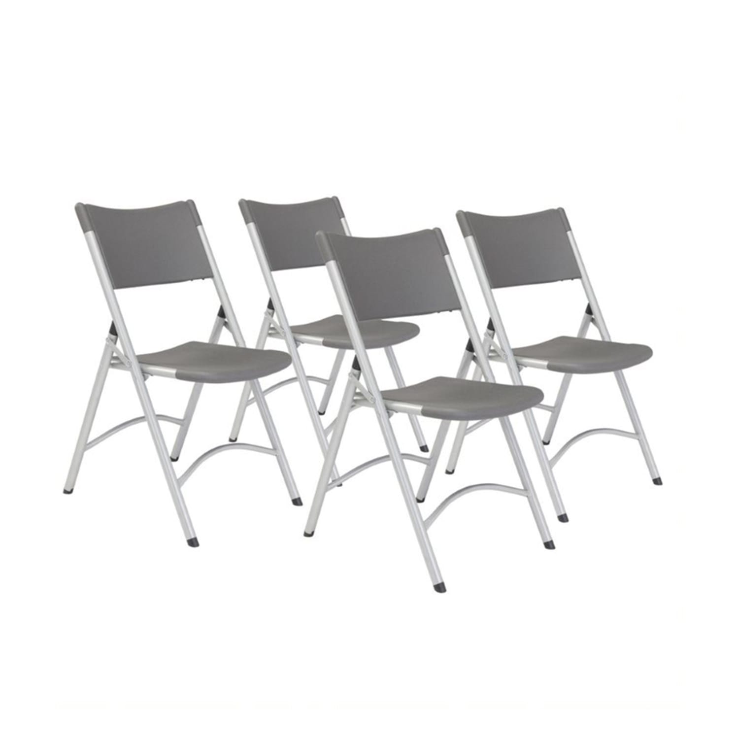 National Public Seating 620 Folding Chair w/ Charcoal Slate Plastic Back & Seat - Steel Frame, Silver, Green, Pack of 4