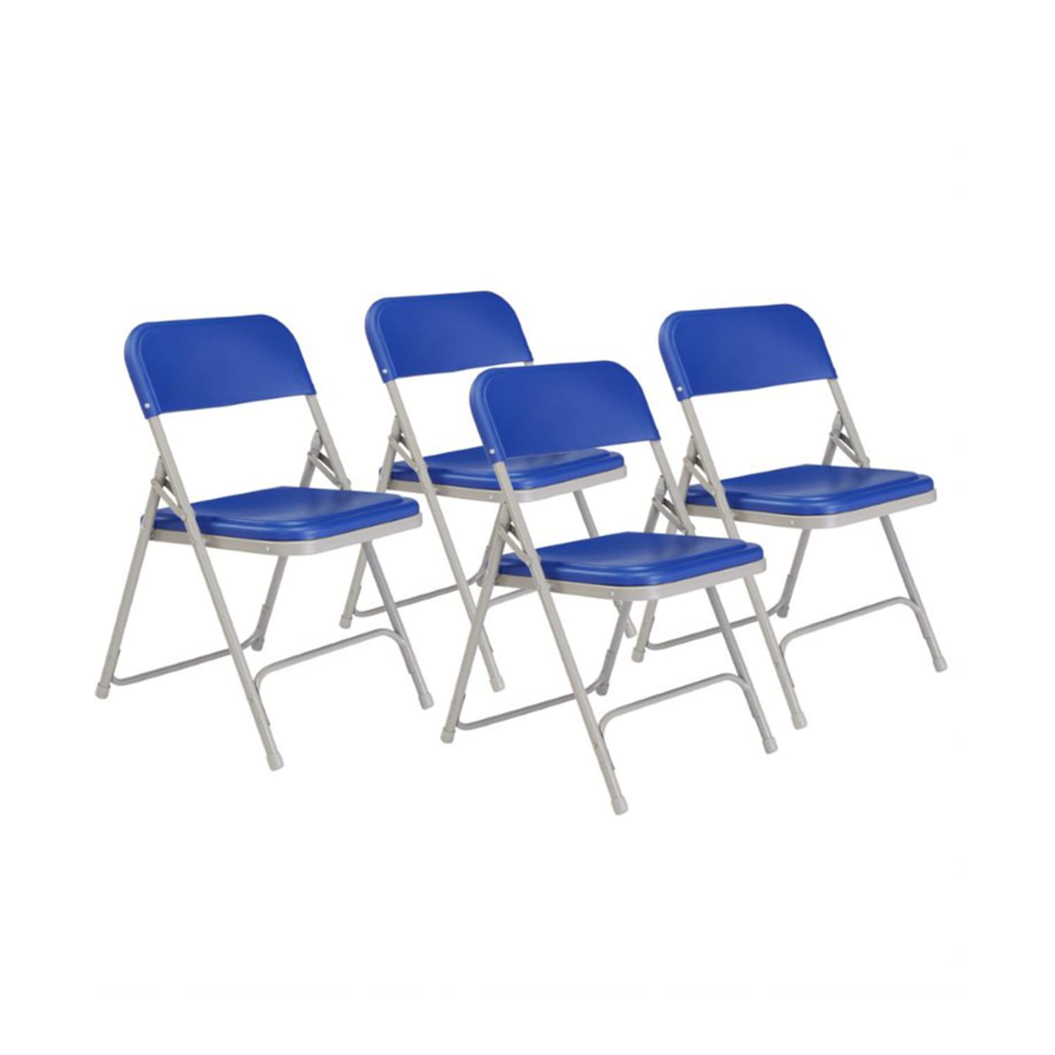 National Public Seating 805 Folding Chair w/ Blue Plastic Back & Seat - Steel Frame, Gray, Pack of 4