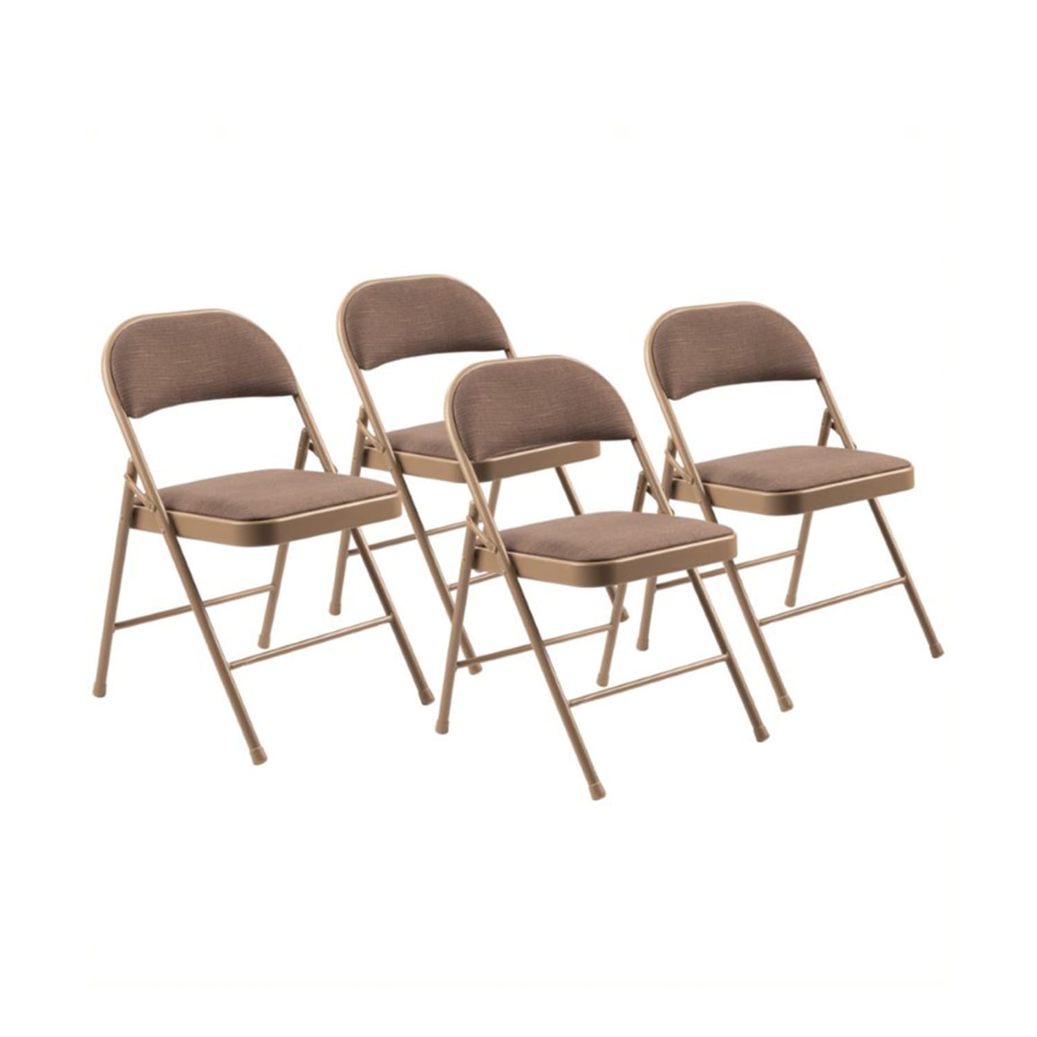 National Public Seating 973 Folding Chair w/ Star Trail Brown Fabric Back & Seat - Steel Frame, Beige, Pack of 4
