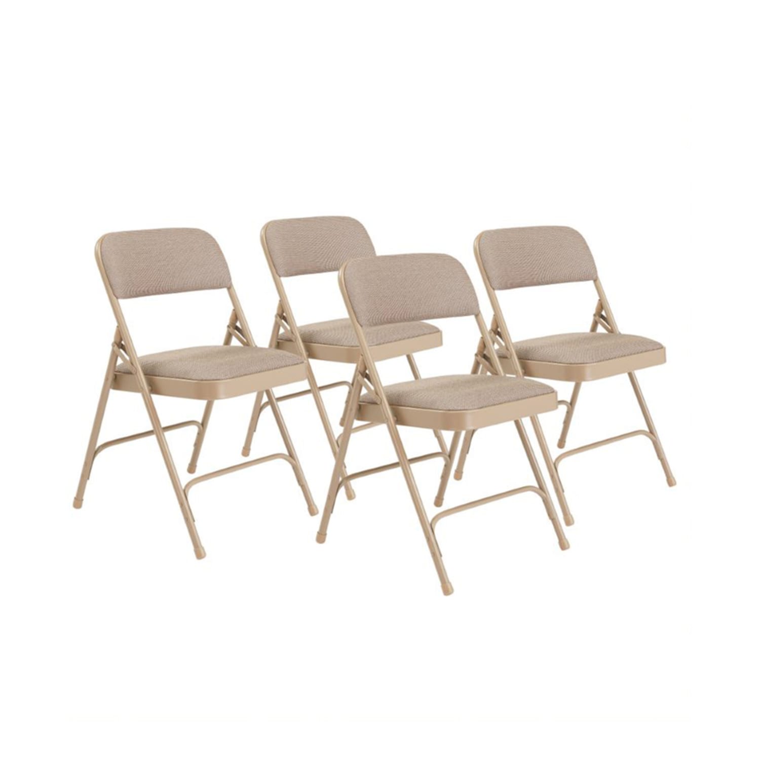 National Public Seating 2201 Folding Chair w/ Cafe Beige Fabric Back & Seat - Steel Frame, Beige, Green, Pack of 4