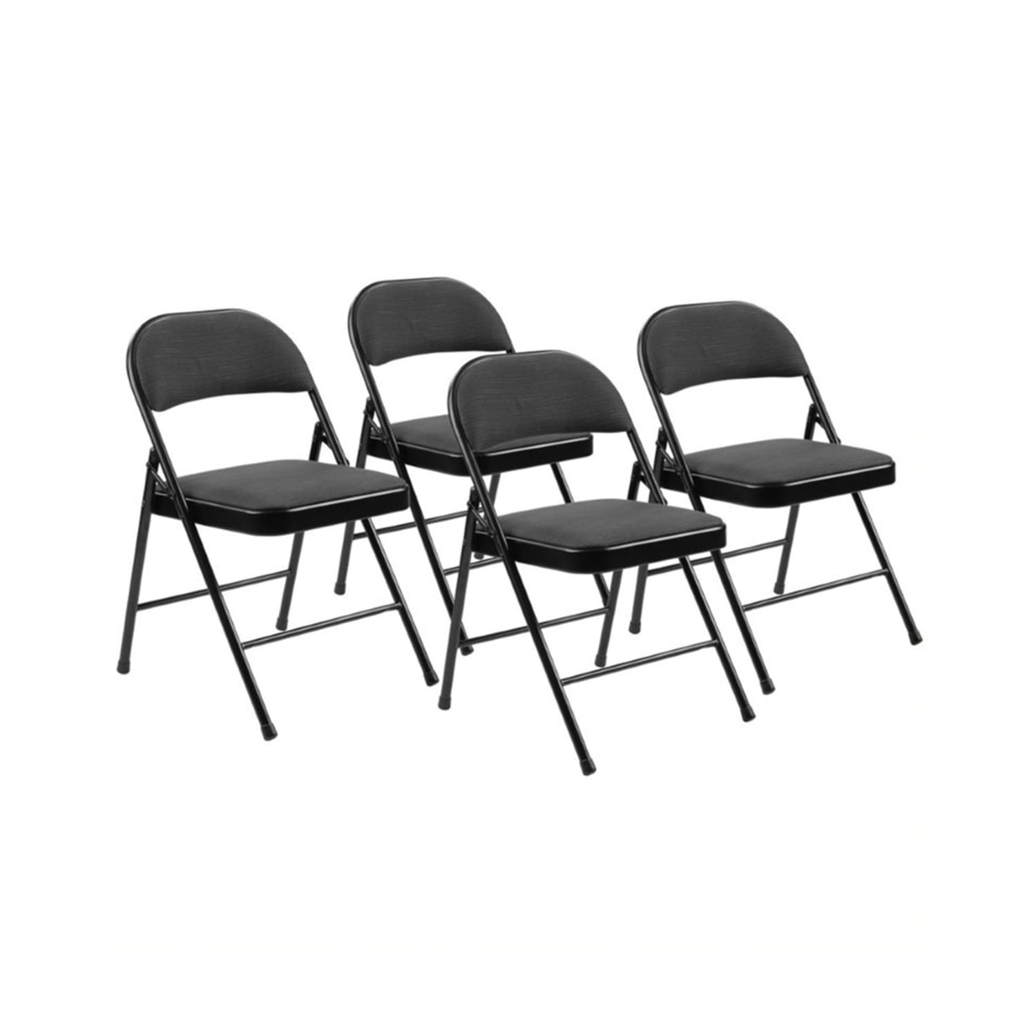National Public Seating 970 CR970-970 Folding Chair w/ Star Trail Black Fabric Back & Seat - Steel Frame, Black, Pack of 4