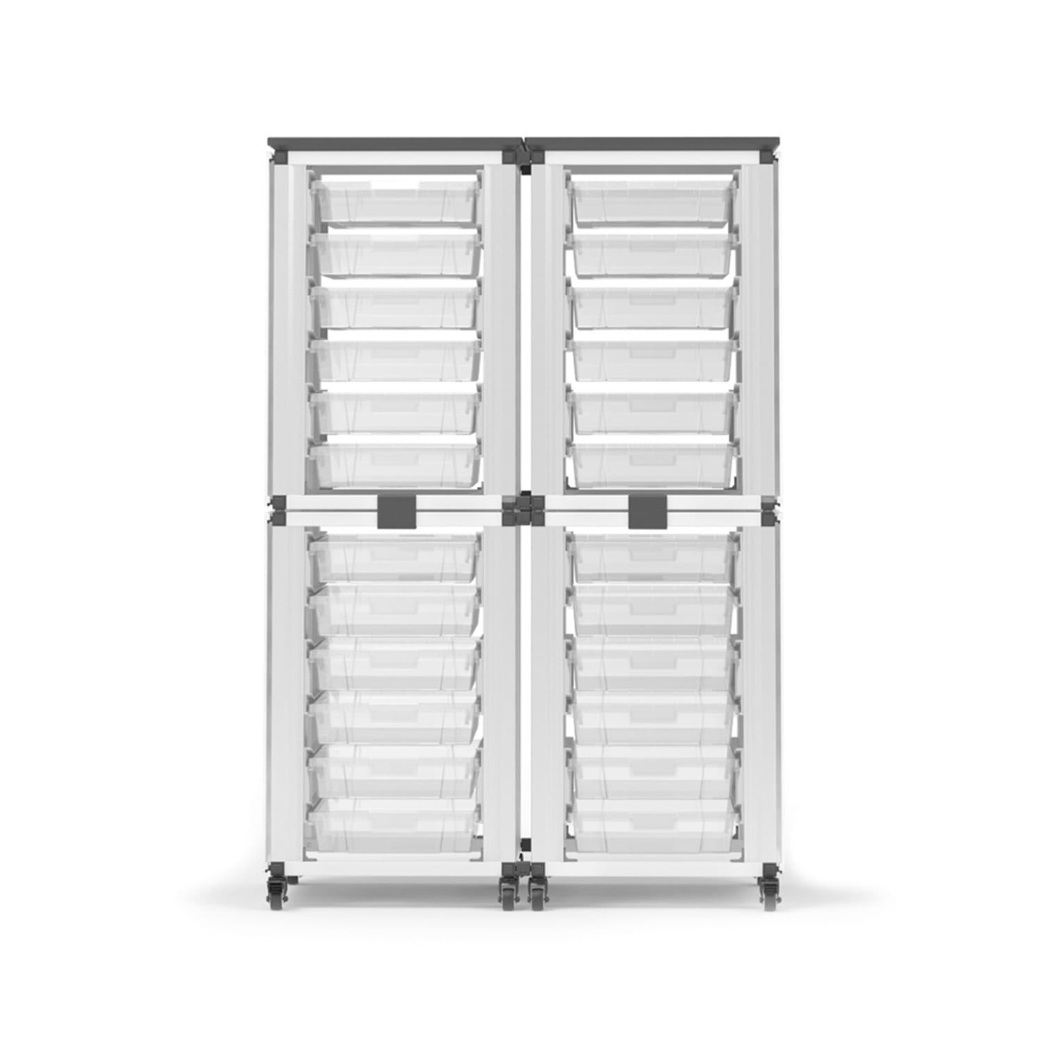 Luxor MBS-STR-22-24S 28 3/4 4 Stacked Modular Classroom Storage Cabinets w/ 24 Small Bins, Steel, White
