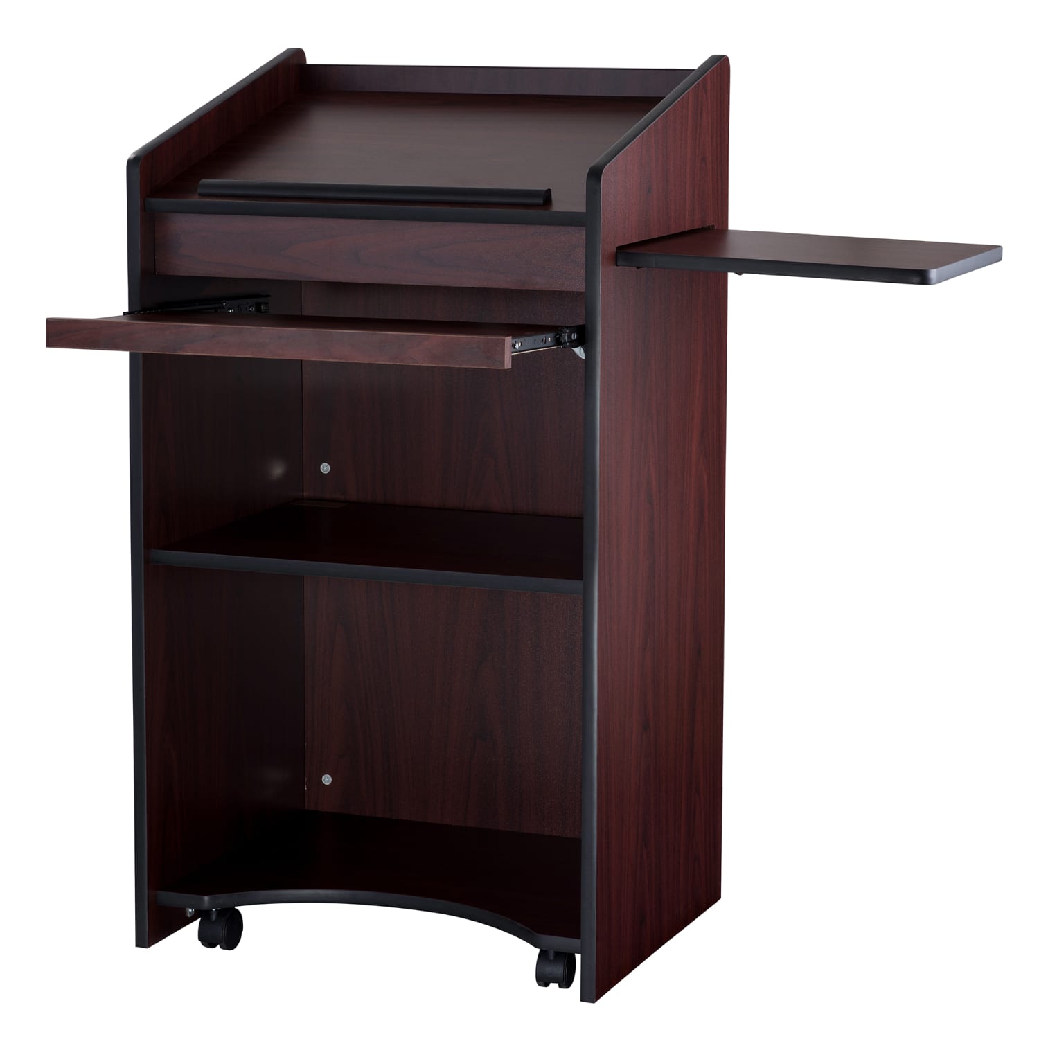 National Public Seating 600-MY Floor Lectern w/ 3 Shelves - 25 x 20 x 46, Laminate, Mahogany, Brown