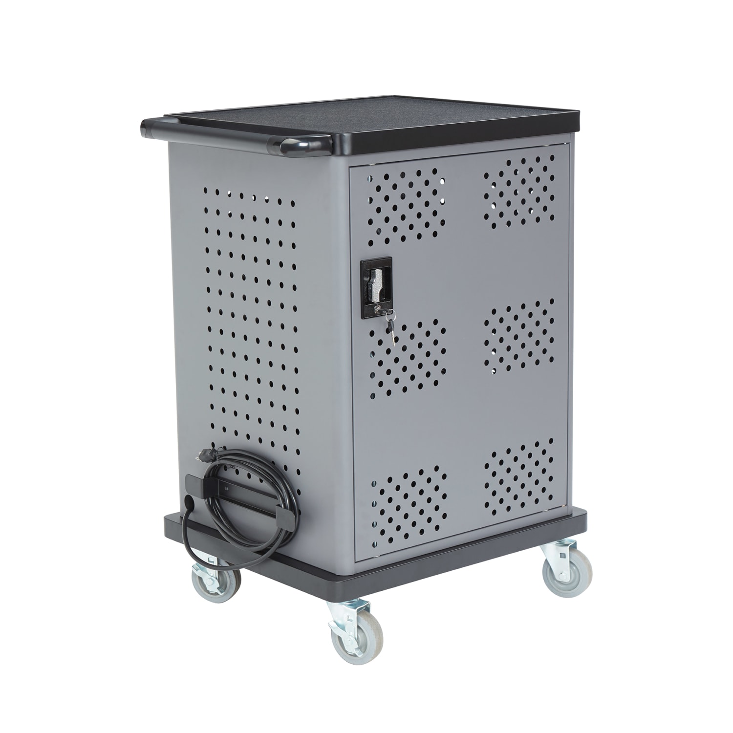 National Public Seating DCC Laptop Charging Cart w/ 2 Shelves - 12 ft Cord, Steel, Gray