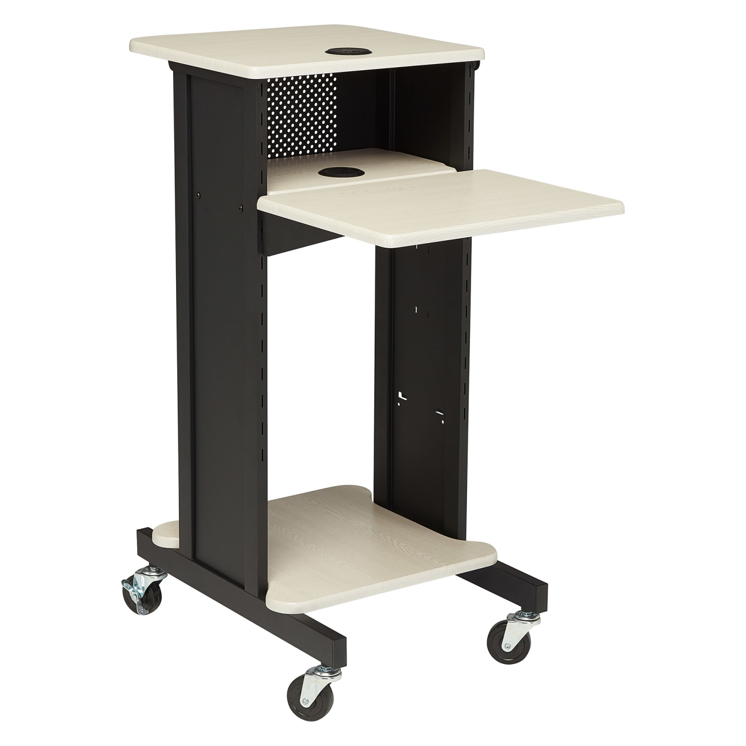 National Public Seating PRC200 40 1/2 4 Level Presentation Station - Steel/Laminate, Black/Ivory, White