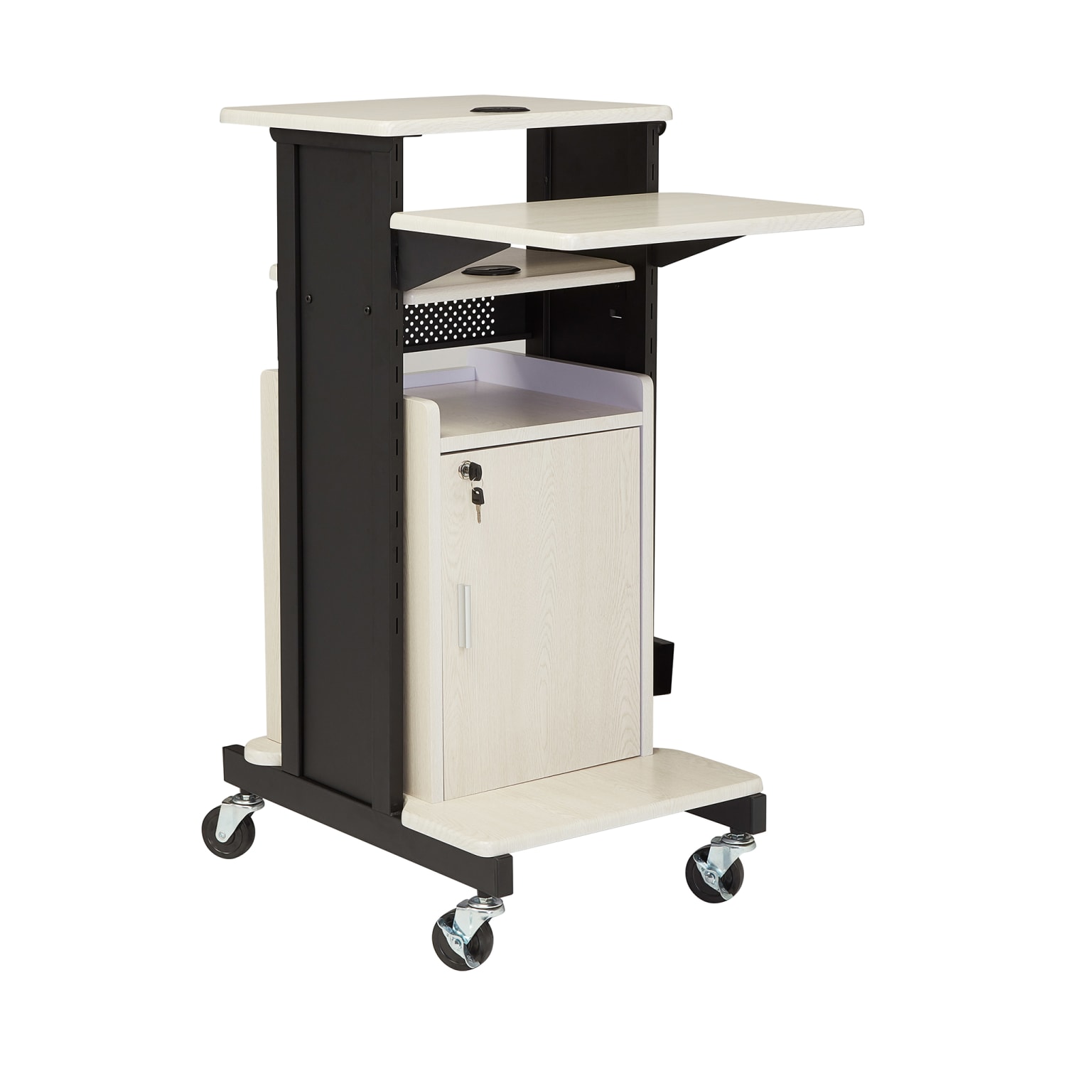 National Public Seating PRC250 40 1/2 8 Level Presentation Station - Steel/Laminate, Black/Ivory, White