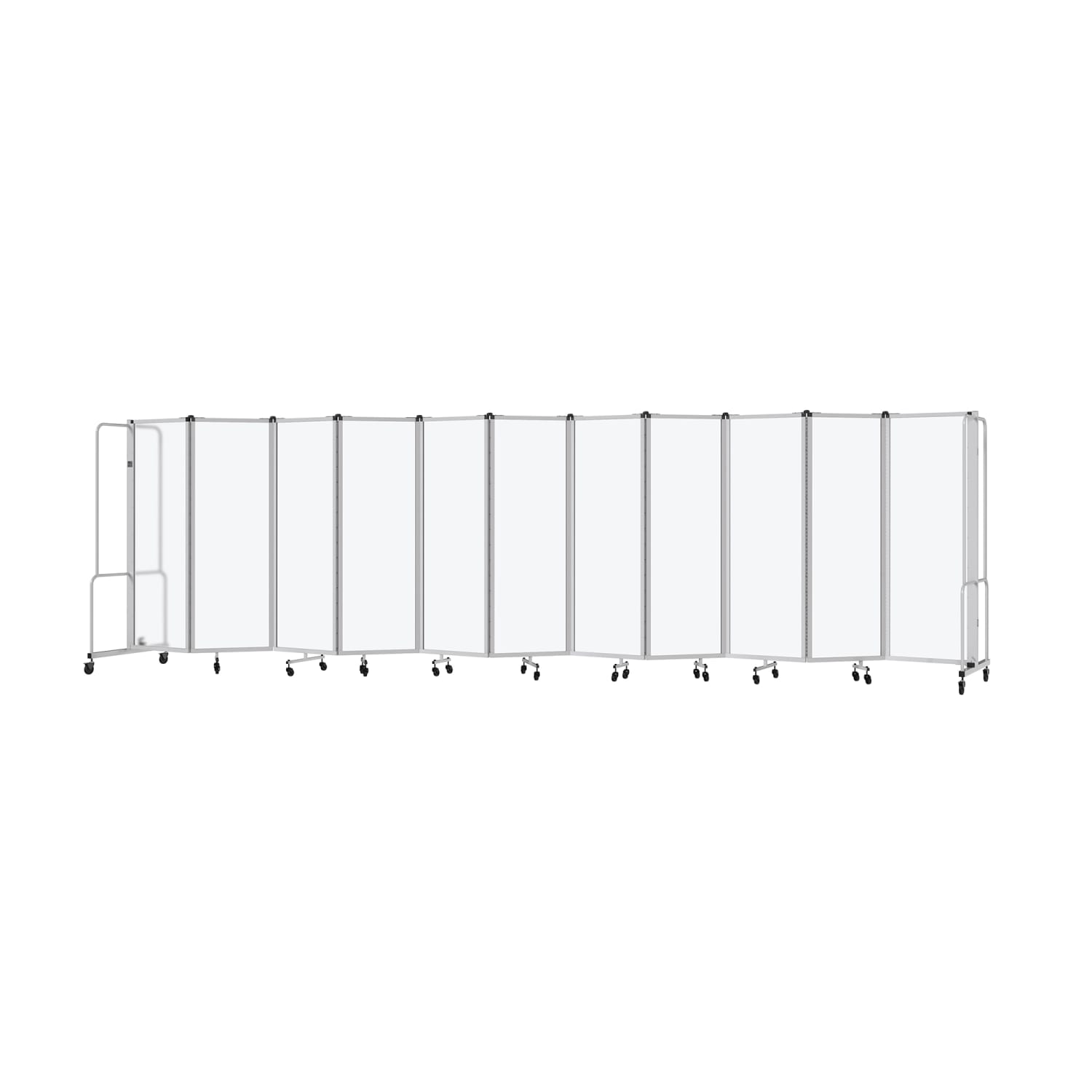 National Public Seating RDG6-11FA 256L Portable Room Divider w/ 11 Frosted Acrylic Panels & Gray Frame - 6'H, Clear