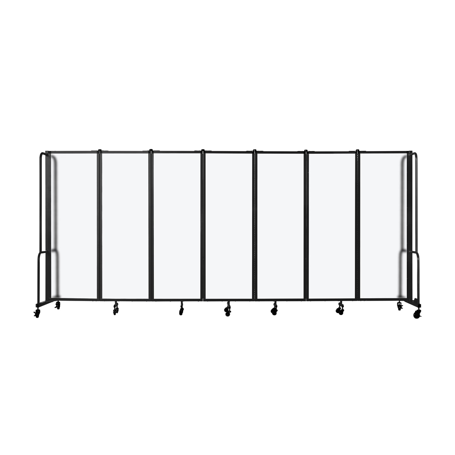 National Public Seating RDB6-7FA 164L Portable Room Divider w/ 7 Frosted Acrylic Panels & Black Frame - 6'H, Clear