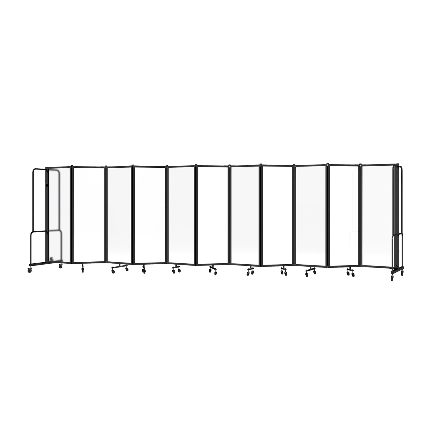 National Public Seating RDB6-11FA 256L Portable Room Divider w/ 11 Frosted Acrylic Panels & Black Frame - 6'H, Clear