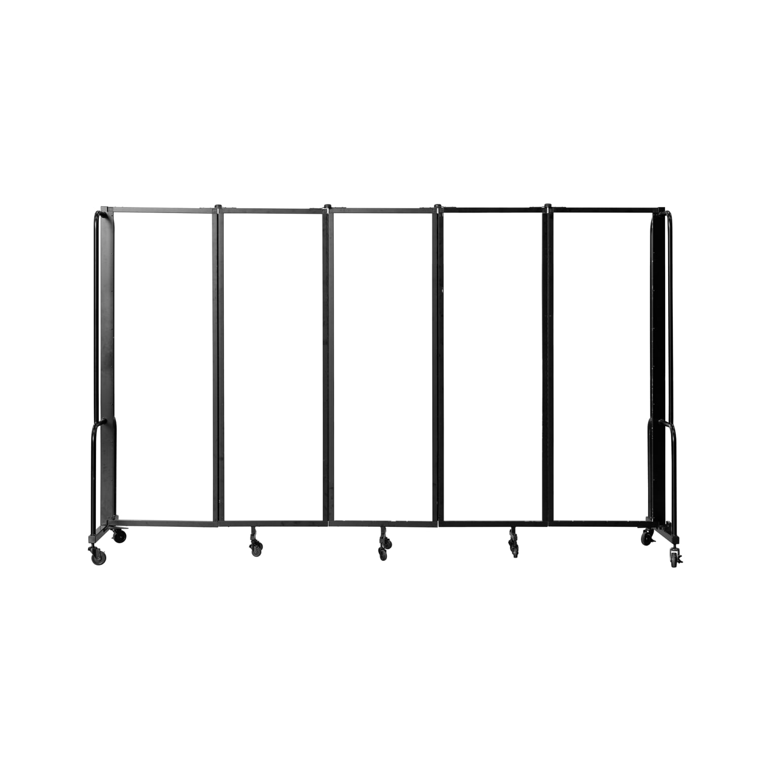 National Public Seating RDB6-5FA 118L Portable Room Divider w/ 5 Frosted Acrylic Panels & Black Frame - 6'H, Clear