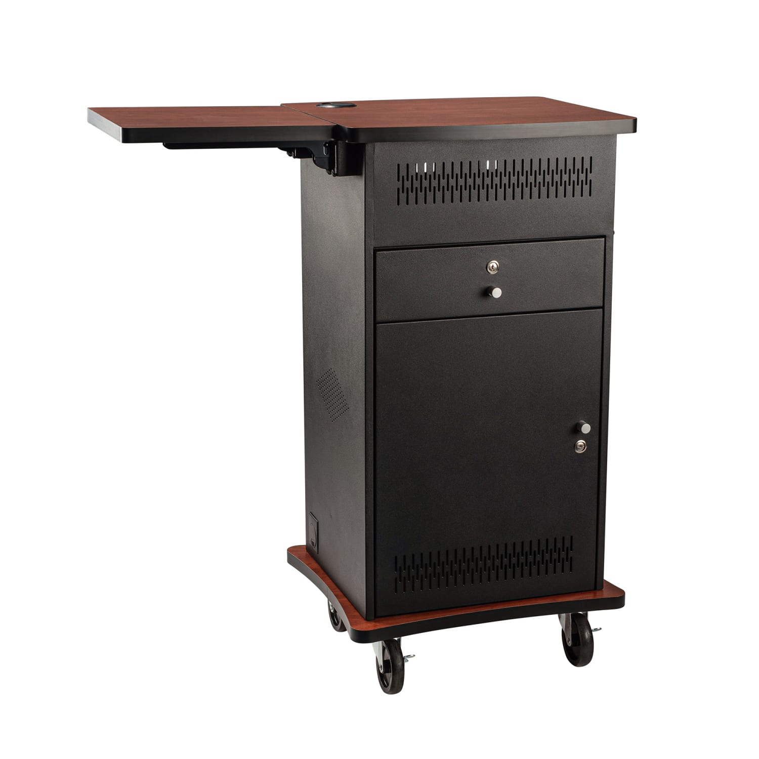 National Public Seating WZD 40 4 Level Presentation Station - Steel/Laminate, Black/Cherry Wood, Brown