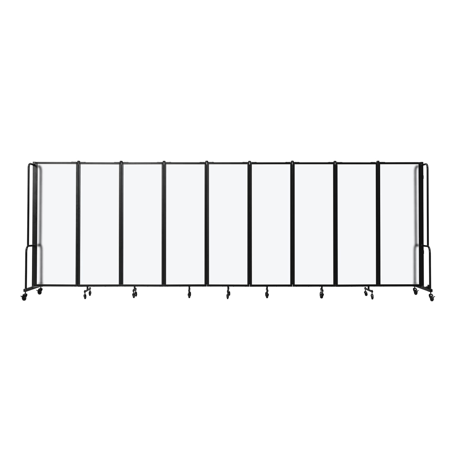 National Public Seating RDB6-9FA 210L Portable Room Divider w/ 9 Frosted Acrylic Panels & Black Frame - 6'H, Clear