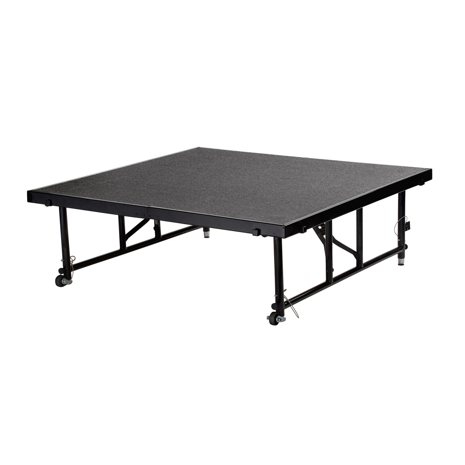 National Public Seating TFXS48481624C-02 Duel Height Stage w/ Carpeted Deck & Black Steel Frame - 4 ft x 4 ft x 16 to 24H