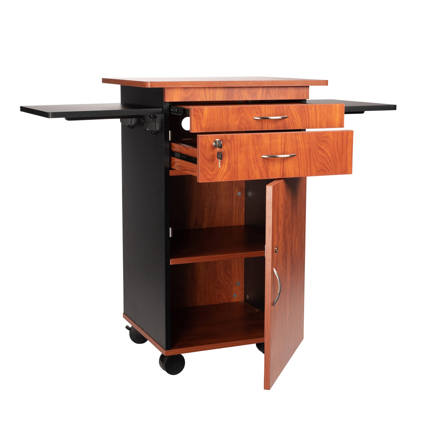 National Public Seating MMC 38 5 Level Multimedia Workstation w/ Locking Drawer - Laminate, Black/Cherry, Brown