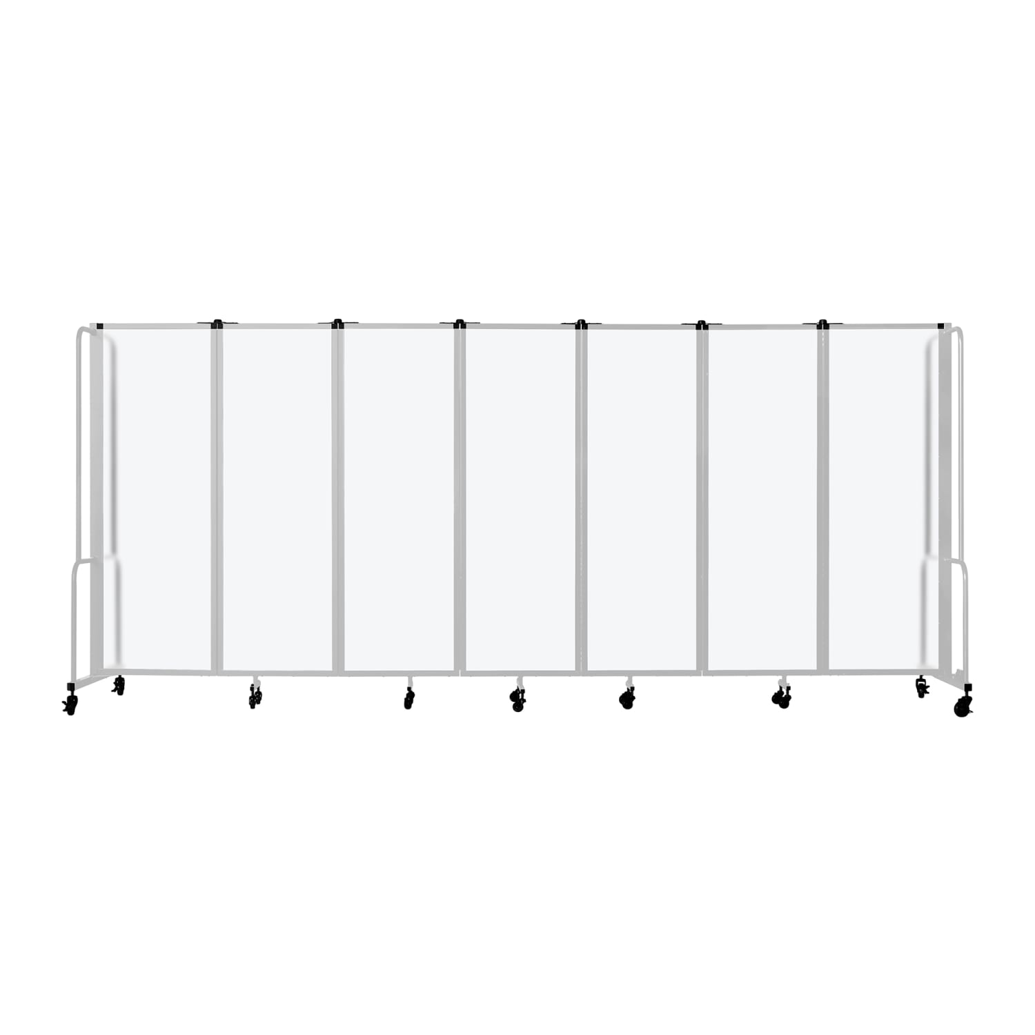 National Public Seating RDG6-7FA 164L Portable Room Divider w/ 7 Frosted Acrylic Panels & Gray Frame - 6'H, Clear