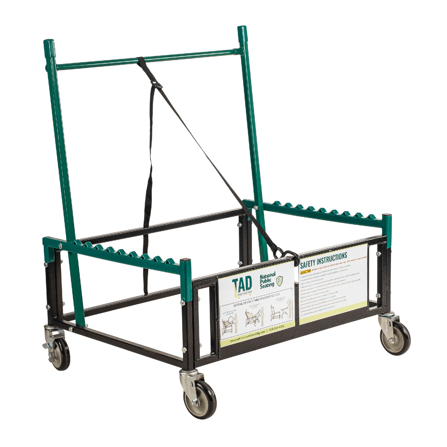 National Public Seating TAD Folding Table Dolly w/ 10 Plastic or 6 Wood Table Capacity - Steel, Green