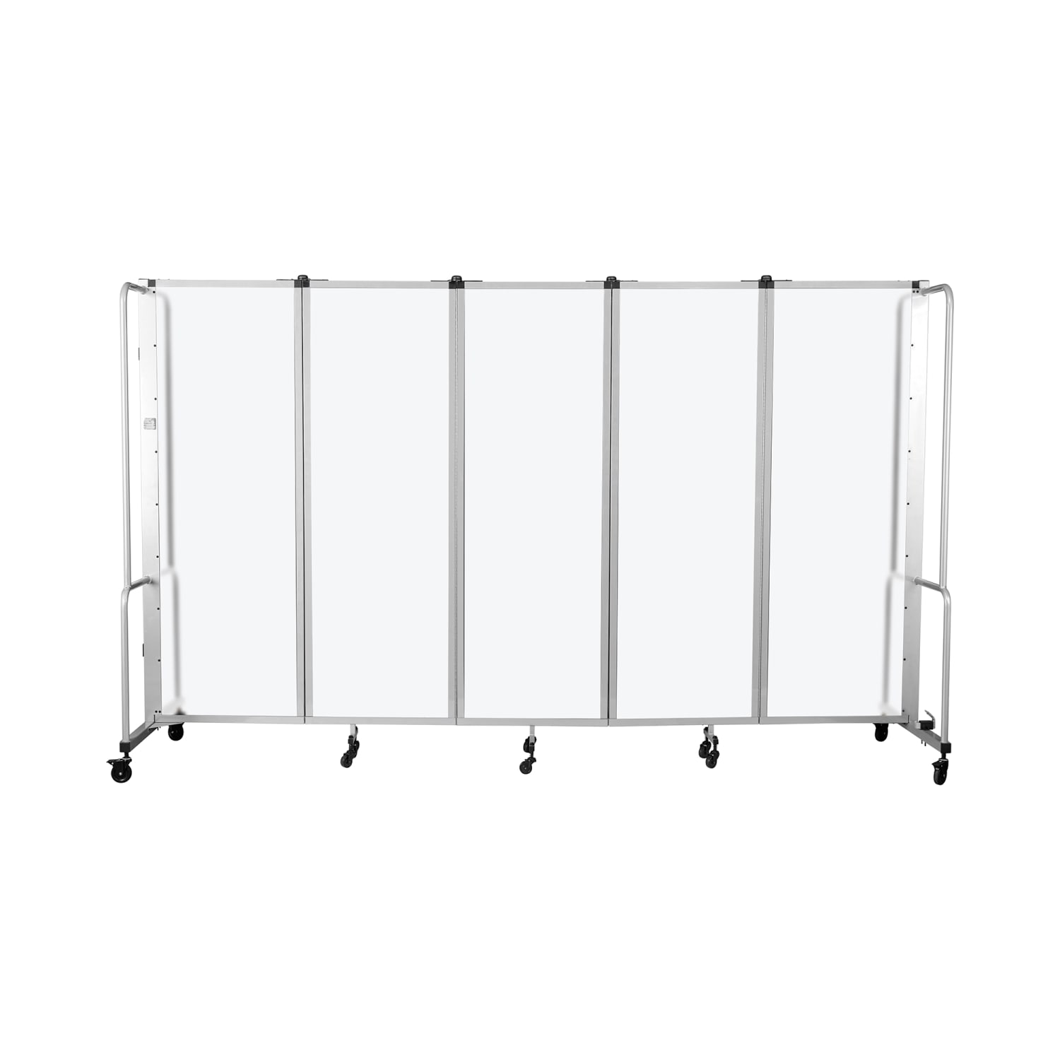 National Public Seating RDG6-5FA 58L Portable Room Divider w/ 5 Frosted Acrylic Panels & Gray Frame - 6'H, Clear